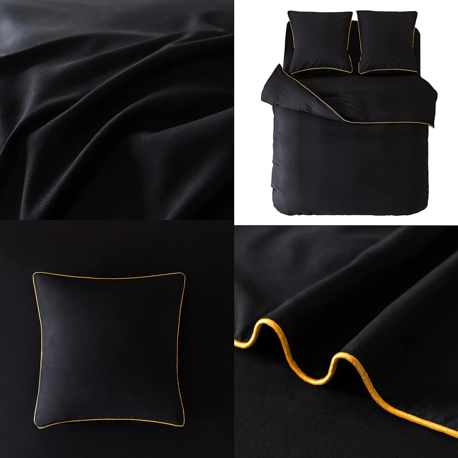 AYSW Duvet Cover 220x240cm + Pillowcases 65x65x2 cm Black 120 Threads/cm² Bedding Set with Zipper for 2 Persons 6