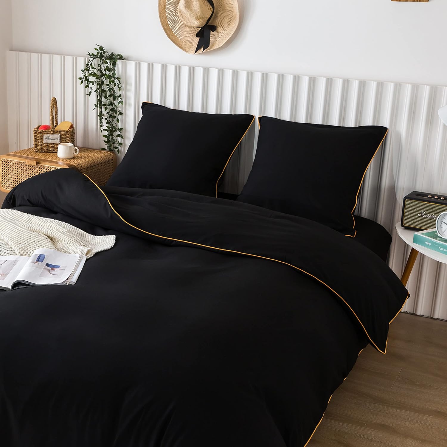 AYSW Duvet Cover 220x240cm + Pillowcases 65x65x2 cm Black 120 Threads/cm² Bedding Set with Zipper for 2 Persons 2