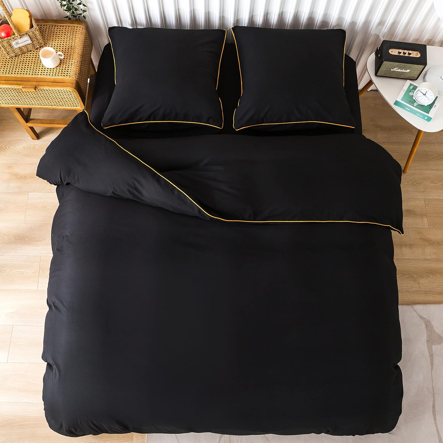 AYSW Duvet Cover 220x240cm + Pillowcases 65x65x2 cm Black 120 Threads/cm² Bedding Set with Zipper for 2 Persons 7