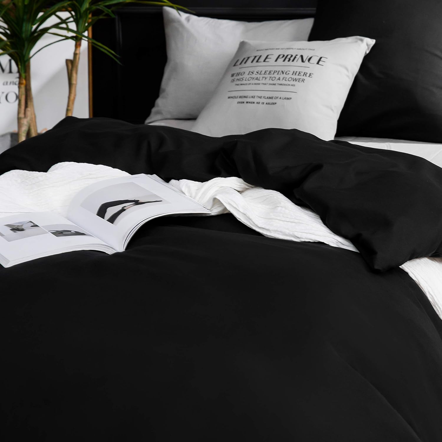 Bed linen brushed Microfiber 1 duvet cover 135x200cm + 1 pillowcase 80x80cm with zipper Black 5