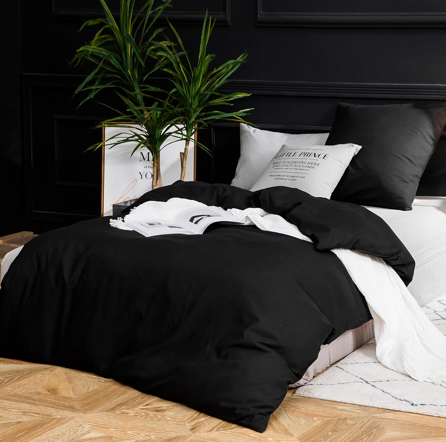 Bed linen brushed Microfiber 1 duvet cover 135x200cm + 1 pillowcase 80x80cm with zipper Black 4
