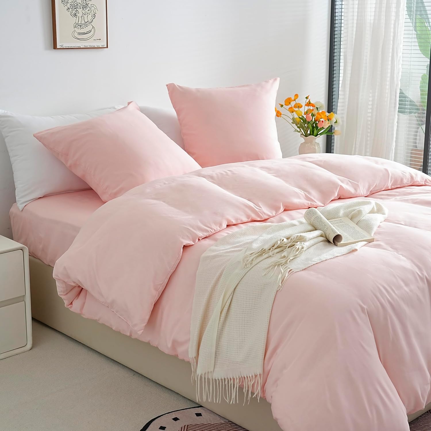 Lightweight Duvet Cover Sets 200x200 cm Zipper 3 Pieces Microfiber 80 Threads/cm² + 2 Pillowcases 65x65 cm Adult 2 Person Bedding Set Soft Bedding Set 7