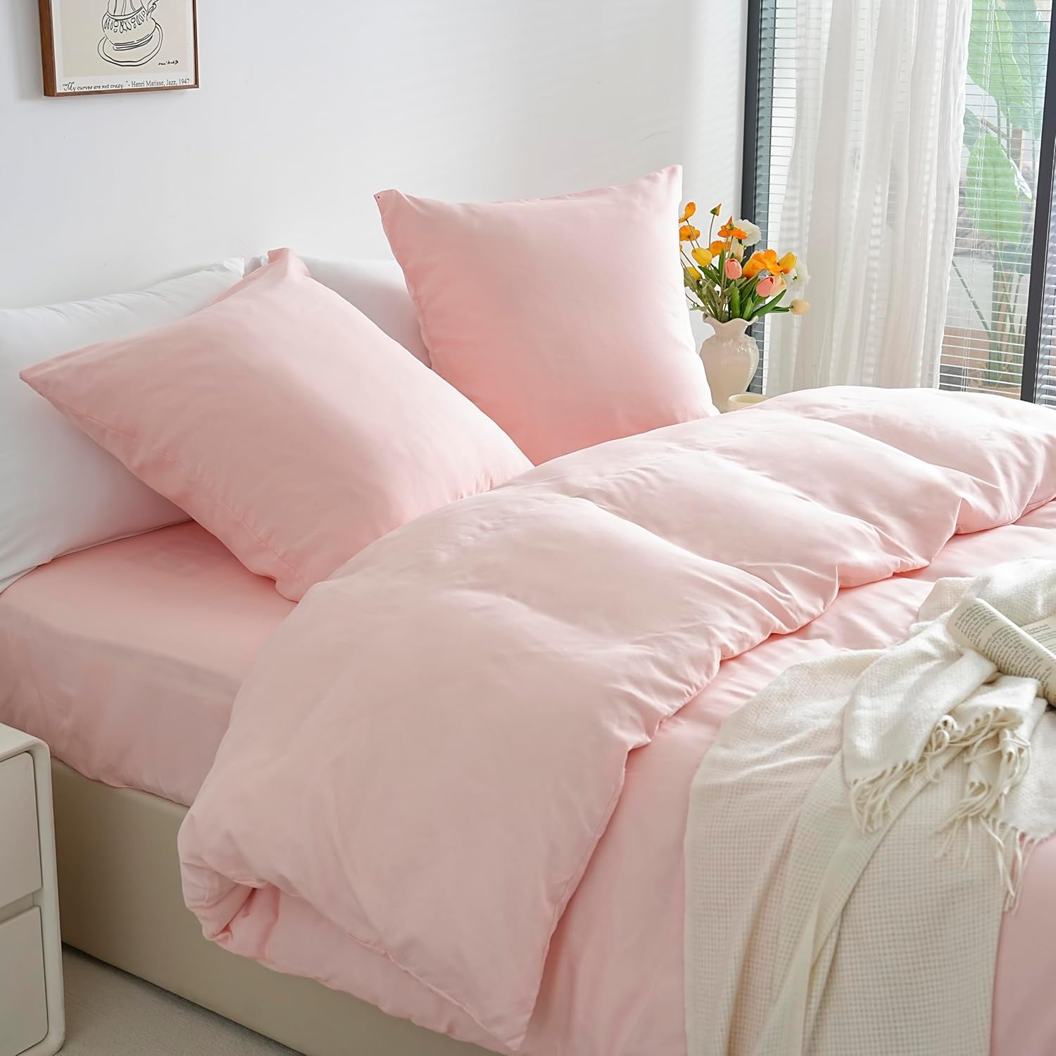 Lightweight Duvet Cover Sets 200x200 cm Zipper 3 Pieces Microfiber 80 Threads/cm² + 2 Pillowcases 65x65 cm Adult 2 Person Bedding Set Soft Bedding Set 6