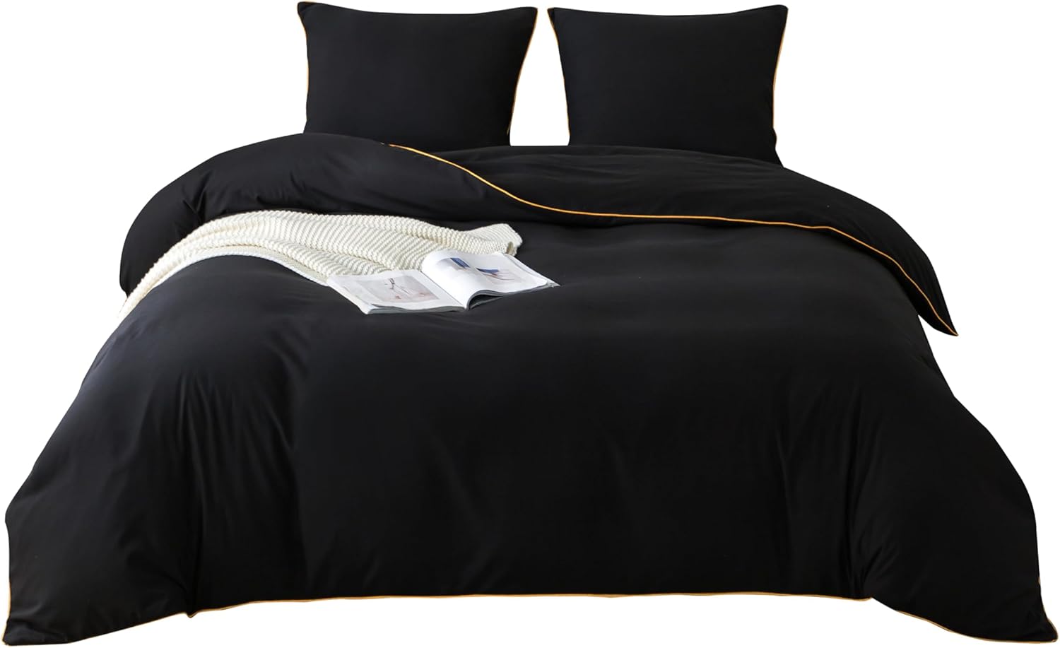 AYSW Bettbezug 240x260cm + Kissenbezüge 65x65x2 cm Schwarz 120 Fäden/cm² Bettwäsche mit Reißverschluss für 2 Personen 8