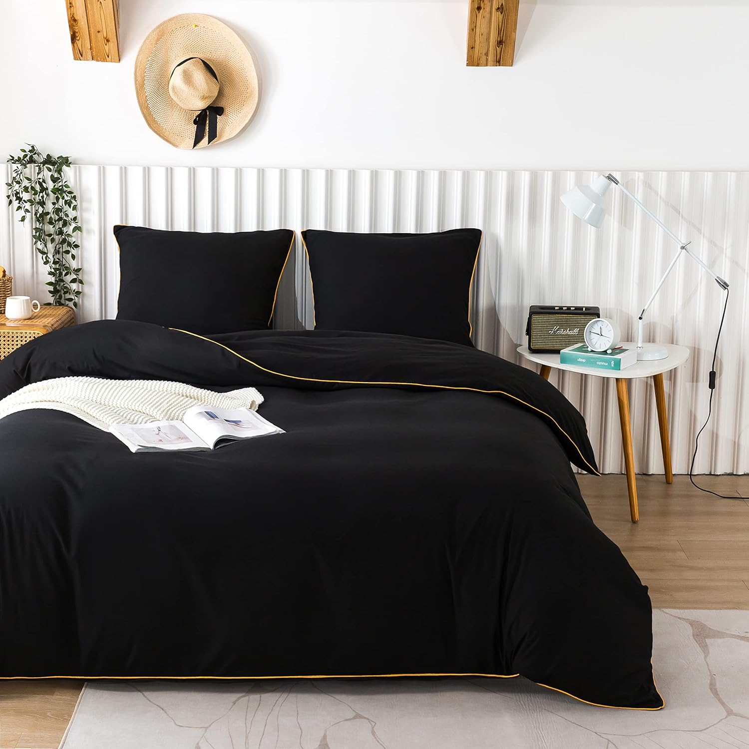 AYSW Bettbezug 240x260cm + Kissenbezüge 65x65x2 cm Schwarz 120 Fäden/cm² Bettwäsche mit Reißverschluss für 2 Personen 4