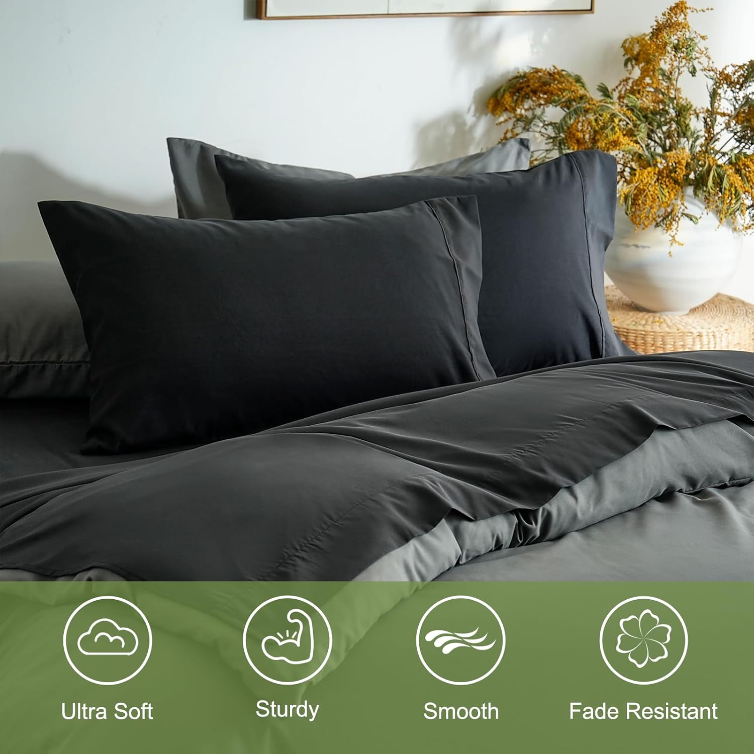 AYSW Bed Sheet Set 3 Pieces Double Brushed Microfiber 1800 - Breathable All Season Luxury Soft Bedding - Twin Black 6