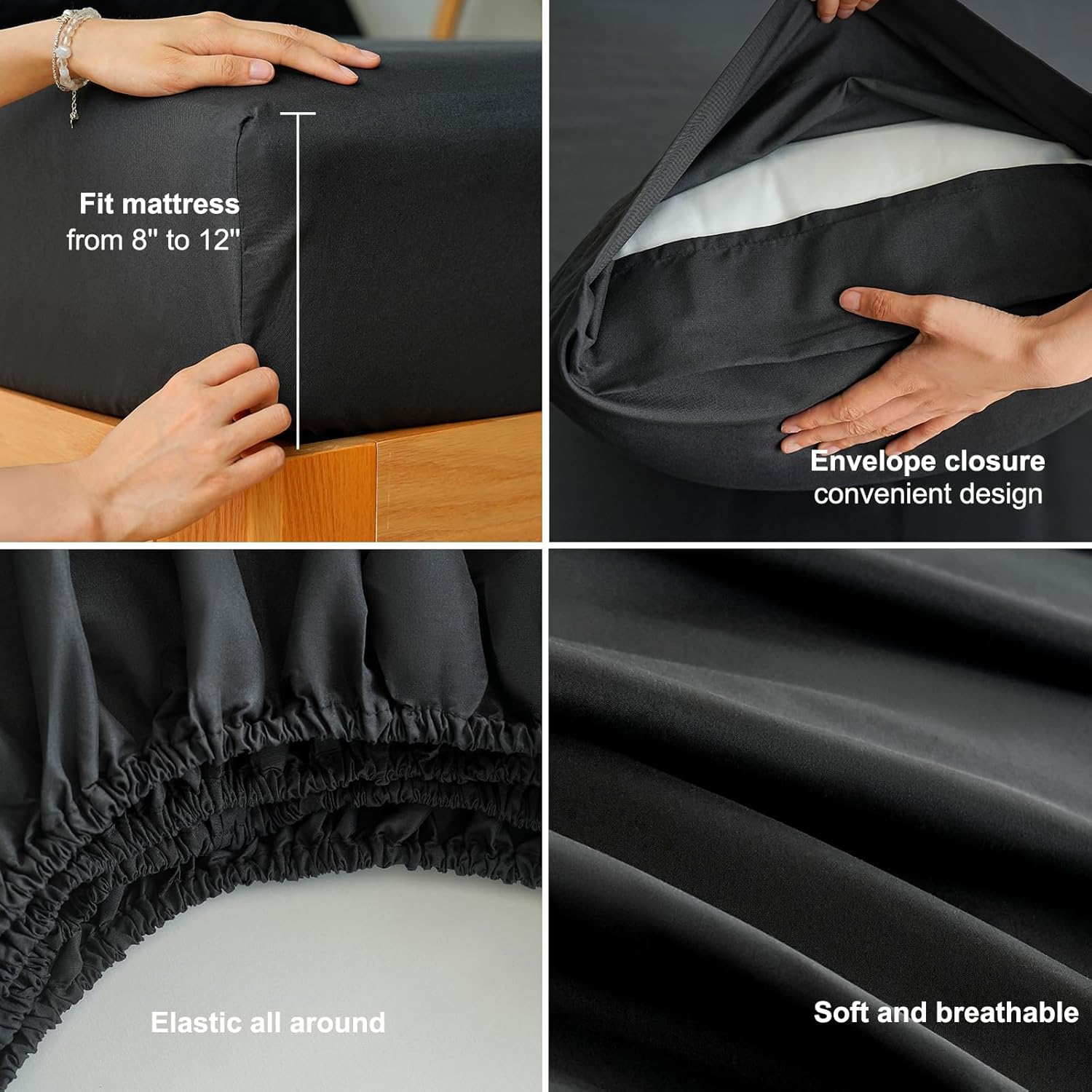 AYSW Bed Sheet Set 3 Pieces Double Brushed Microfiber 1800 - Breathable All Season Luxury Soft Bedding - Twin Black 5