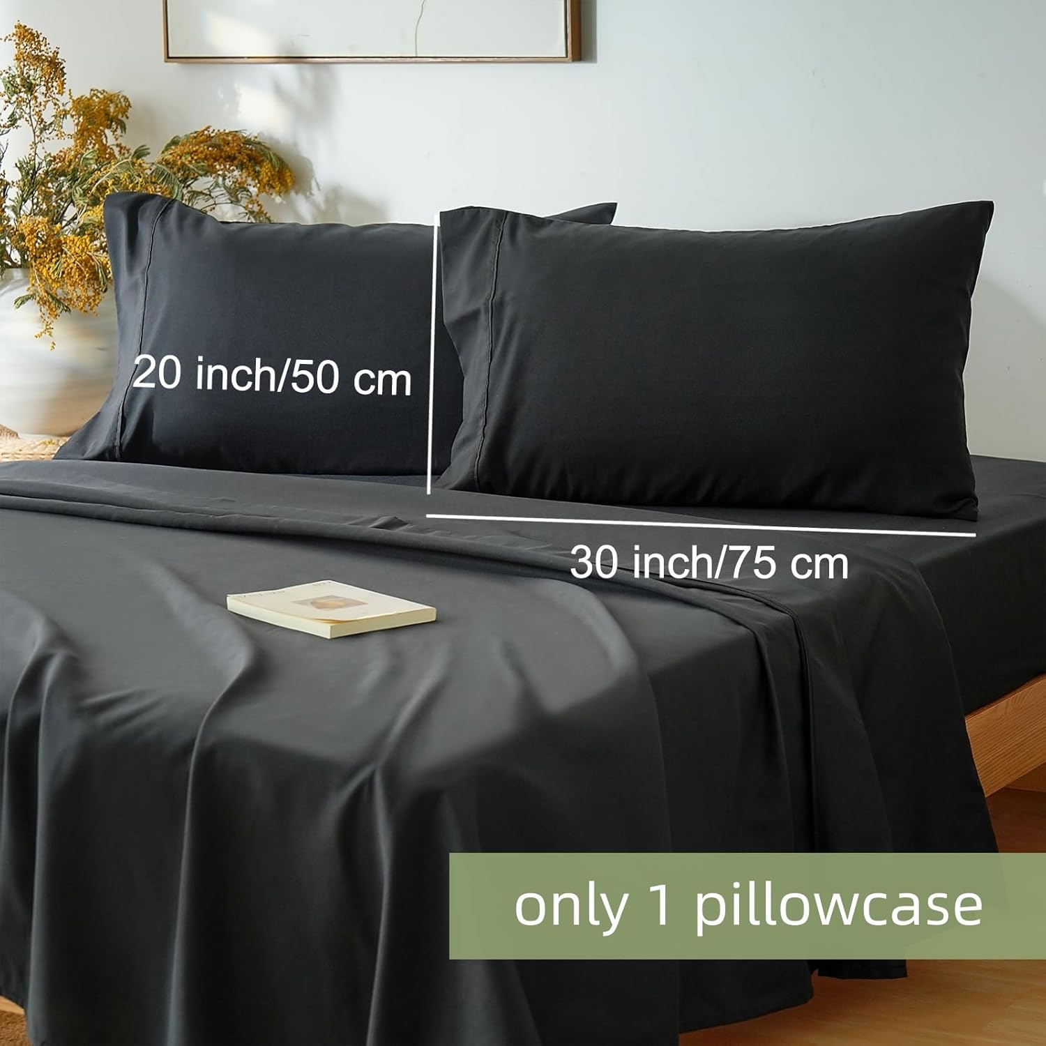 AYSW Bed Sheet Set 3 Pieces Double Brushed Microfiber 1800 - Breathable All Season Luxury Soft Bedding - Twin Black 3