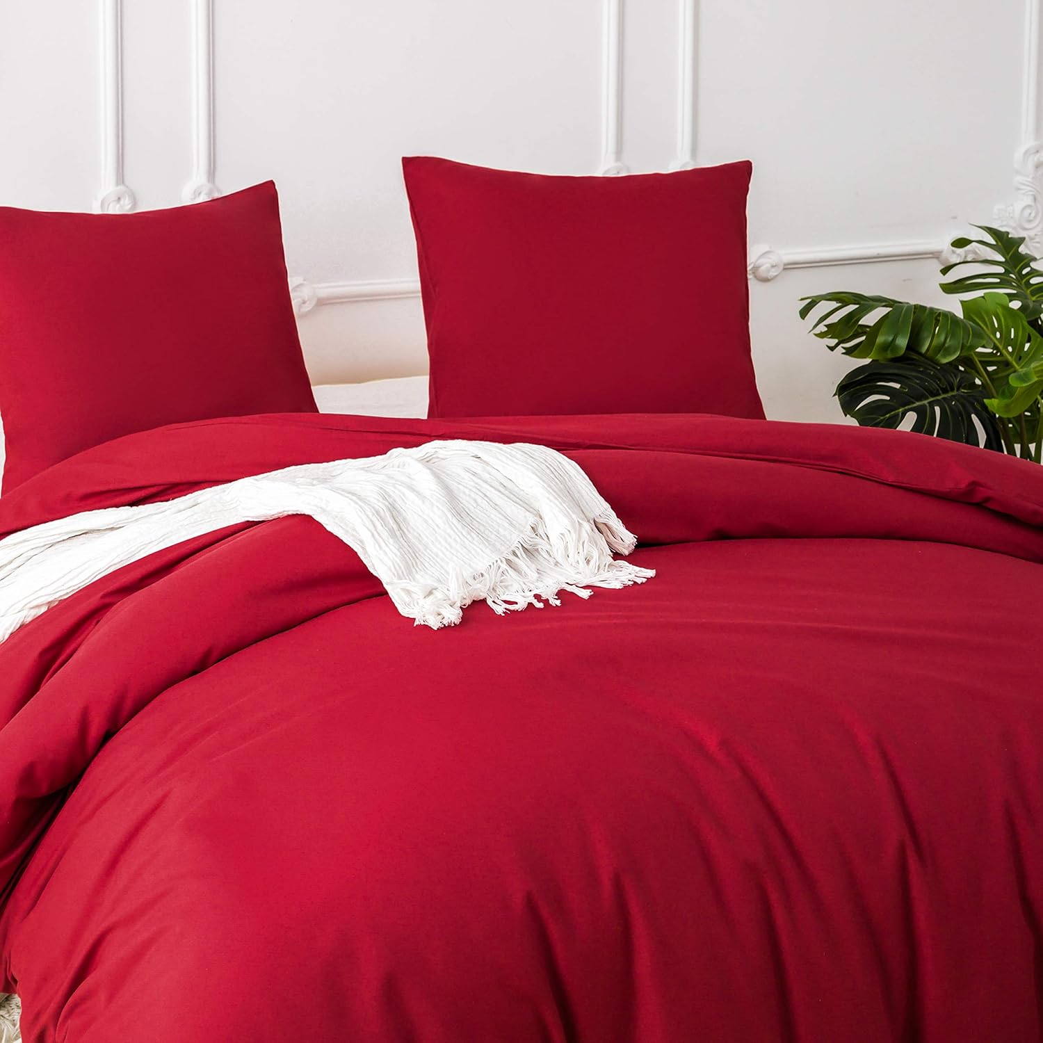 Bettwäsche gebürstet Microfaser 1 Bettbezug 200x200cm + 2 Kopfkissenbezug 80x80cm mit Reißverschluss Rot 3