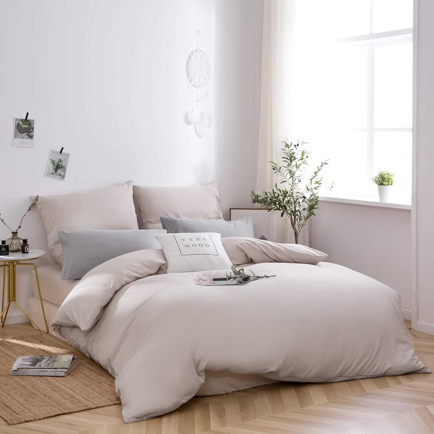 Bed linen brushed microfiber 1 duvet cover 200x220cm + 2 pillowcase 80x80cm with zipper Beige 2