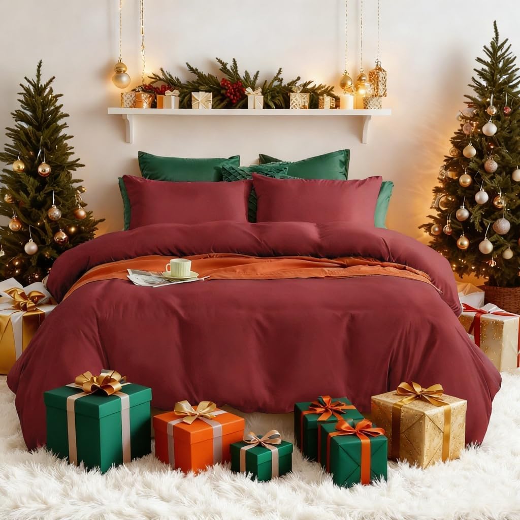 Warm Bedding Set and Fitted Sheet Double Size 110GSM 4 Pieces Brushed Microfiber with 1 Duvet Cover with 2 zippers 2 Pillowcases and 1 Fitted Sheet Navy 9