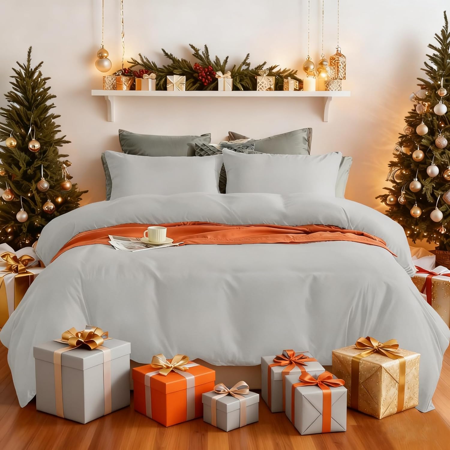 Warm Bedding Set and Fitted Sheet Double Size 110GSM 4 Pieces Brushed Microfiber with 1 Duvet Cover with 2 zippers 2 Pillowcases and 1 Fitted Sheet Navy 10