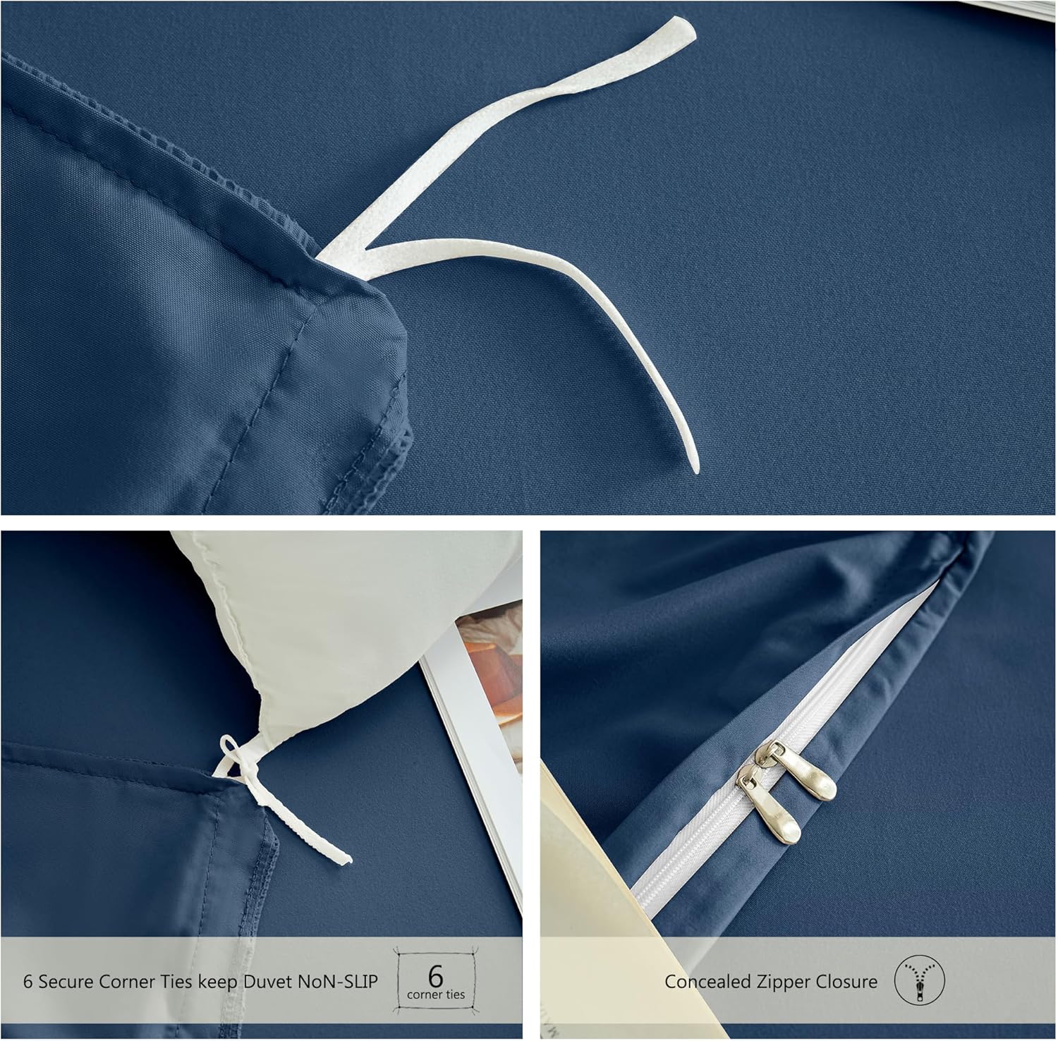 Warm Bedding Set and Fitted Sheet Double Size 110GSM 4 Pieces Brushed Microfiber with 1 Duvet Cover with 2 zippers 2 Pillowcases and 1 Fitted Sheet Navy 4