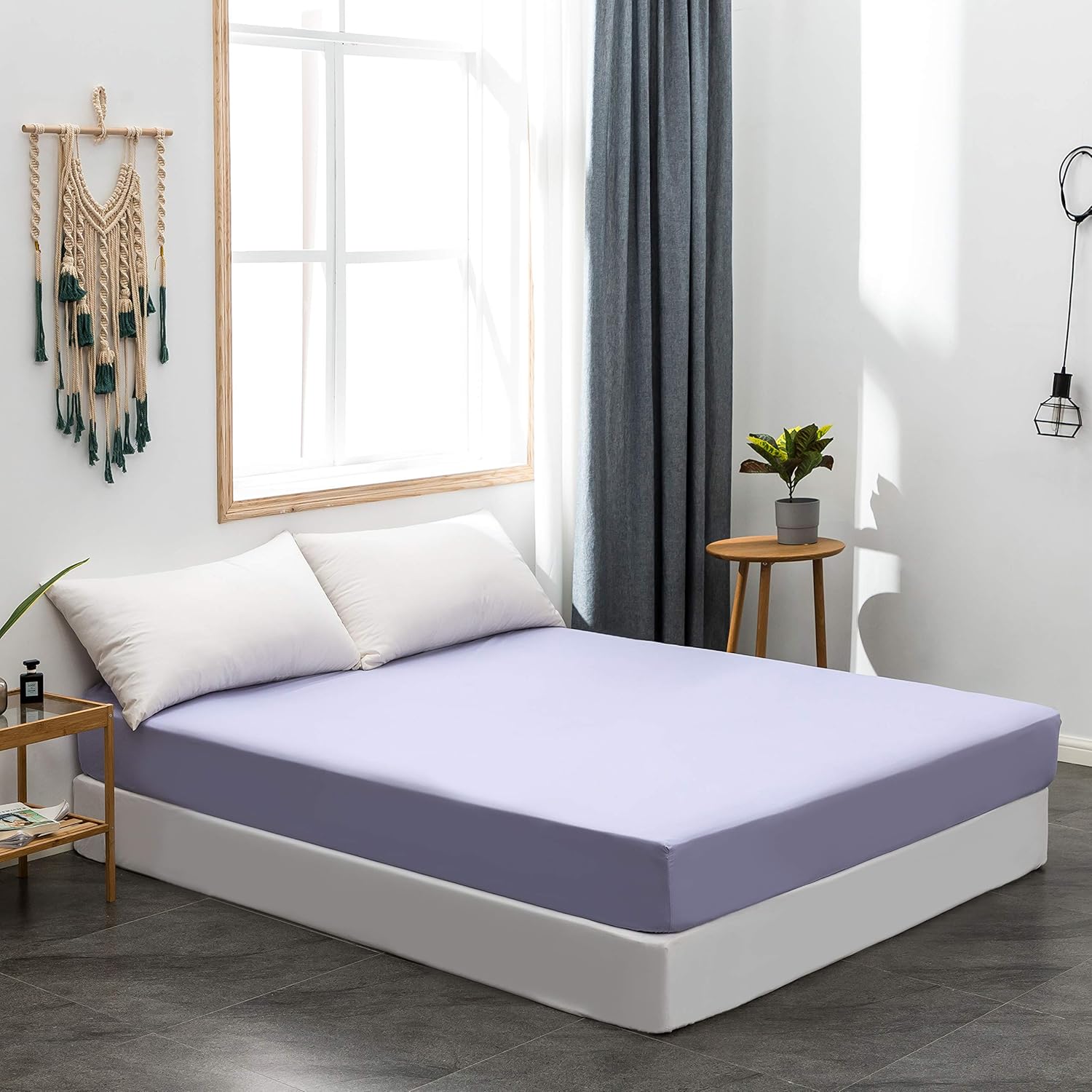 AYSW Fitted Sheet 180x200cm with 30cm Pocket Light Purple Fitted Sheet 100 GSM in High Quality Microfiber 100% Polyester Soft, Resistant, Wrinkle-Resistant 2