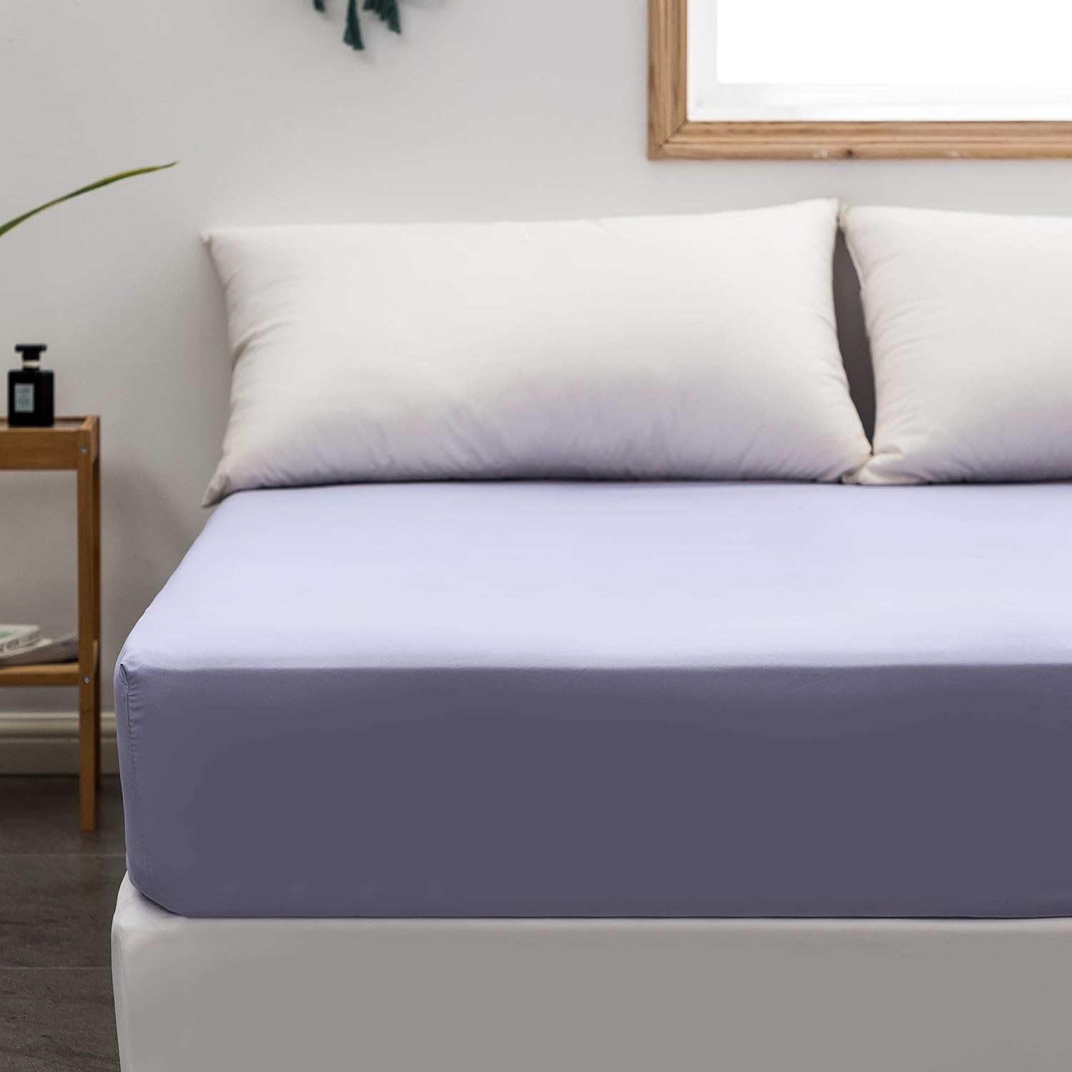 AYSW Fitted Sheet 180x200cm with 30cm Pocket Light Purple Fitted Sheet 100 GSM in High Quality Microfiber 100% Polyester Soft, Resistant, Wrinkle-Resistant 3