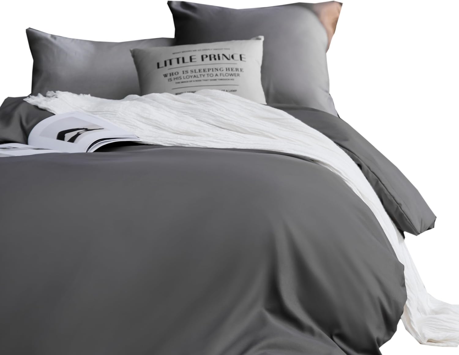 AYSW Duvet Cover 200x200cm+2 Pillowcases 65x65cm Grey Adult Bedding Set 2 Person 100 Threads/cm² in Microfiber with Zipper 6