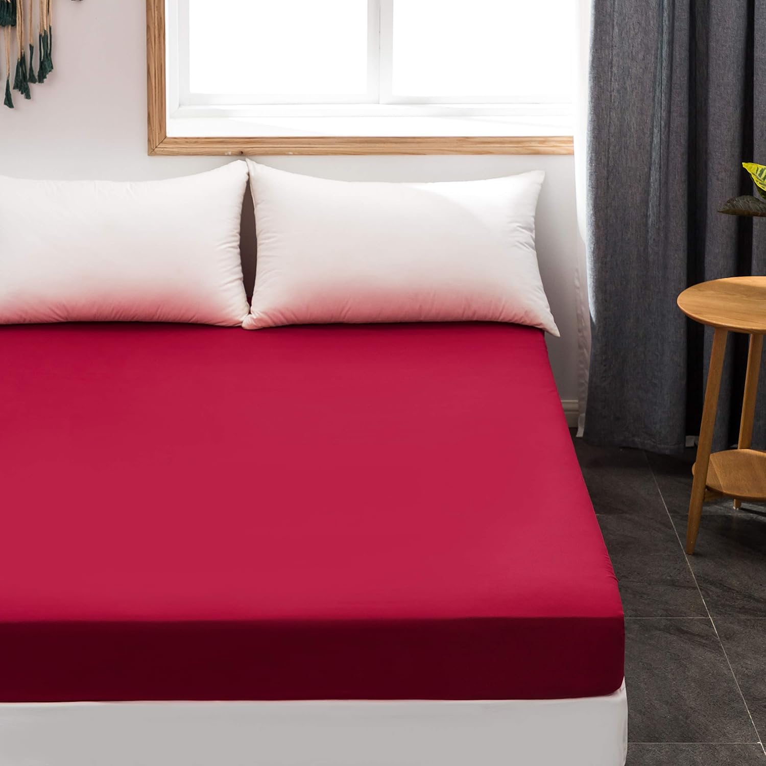 AYSW Fitted Sheet 180x200cm with 30cm Pocket Black Fitted Sheet 100 GSM in High Quality Microfiber 100% Polyester Soft, Resistant, Wrinkle-free 9