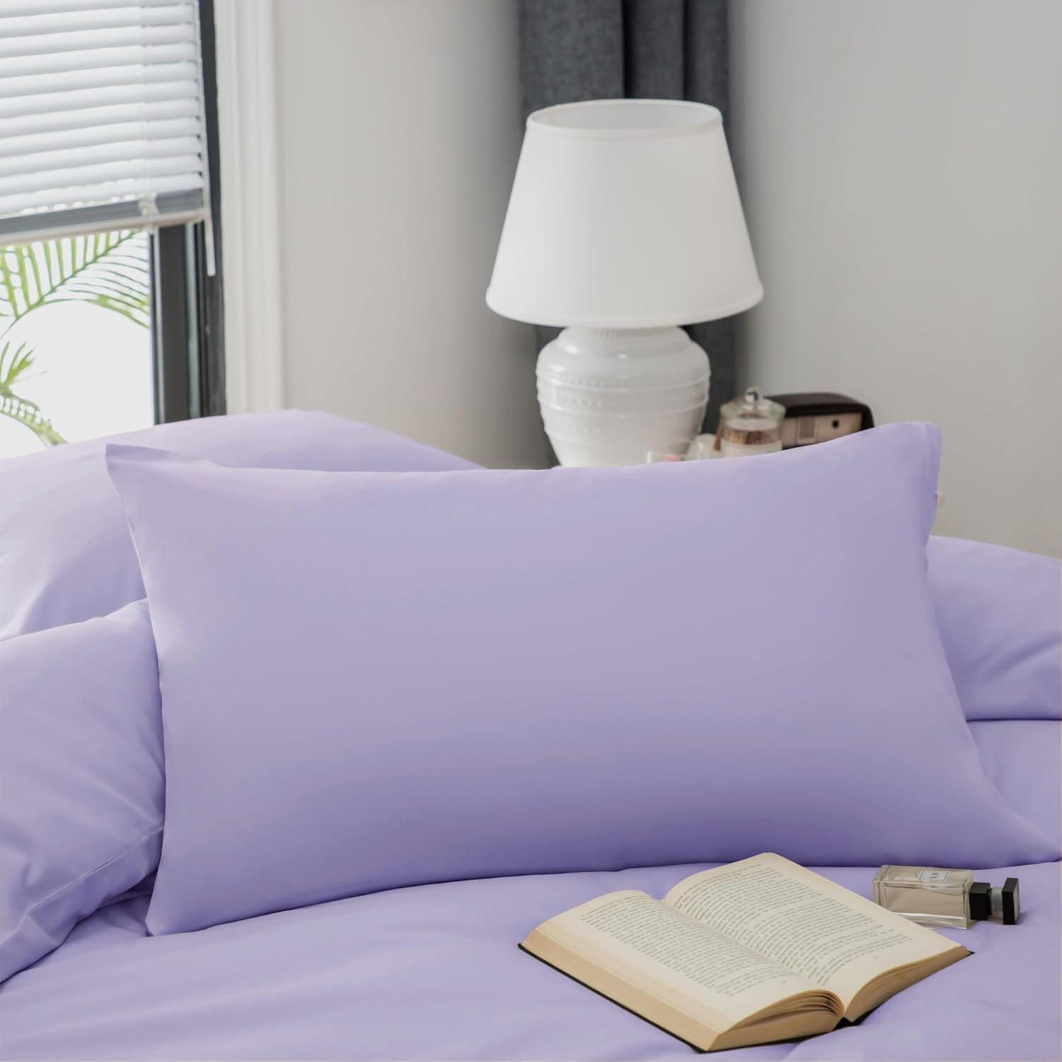 AYSW Warme Bettwäsche Doppel-Bettbezug-Set 3-teilig Einfarben Gebürstete Mikrofaser Bettwäsche 1 Bettbezug mit 2 Reißverschlüssen und 2 Kissenbezügen Light Lavender 7