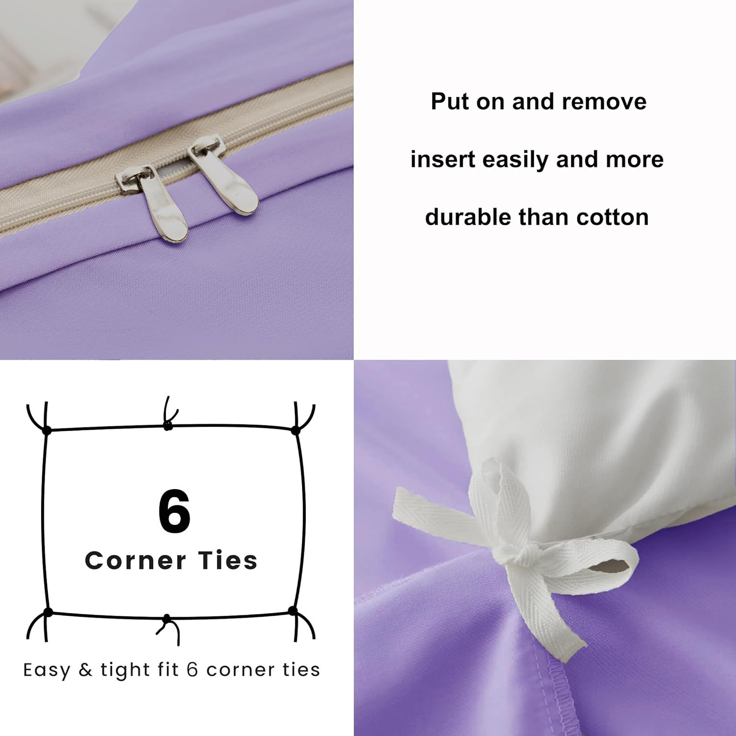 AYSW Warme Bettwäsche Doppel-Bettbezug-Set 3-teilig Einfarben Gebürstete Mikrofaser Bettwäsche 1 Bettbezug mit 2 Reißverschlüssen und 2 Kissenbezügen Light Lavender 2