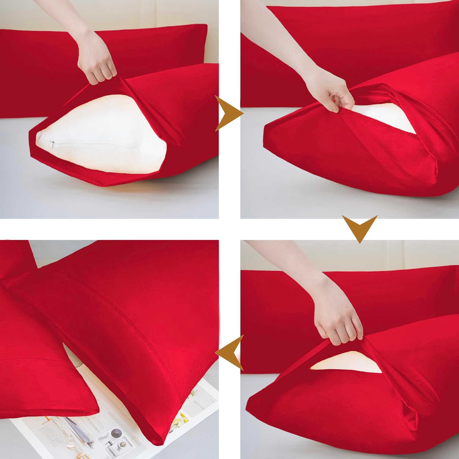 AYSW Pillowcases King Size Set of 2 Premium Soft and Cozy 1800 Double Brushed Microfiber with Envelope Closure Pillow Case 2 Pack Red 20x40 inches Wrinkle, Fade Resistant Easy Care Stable Breathable 5