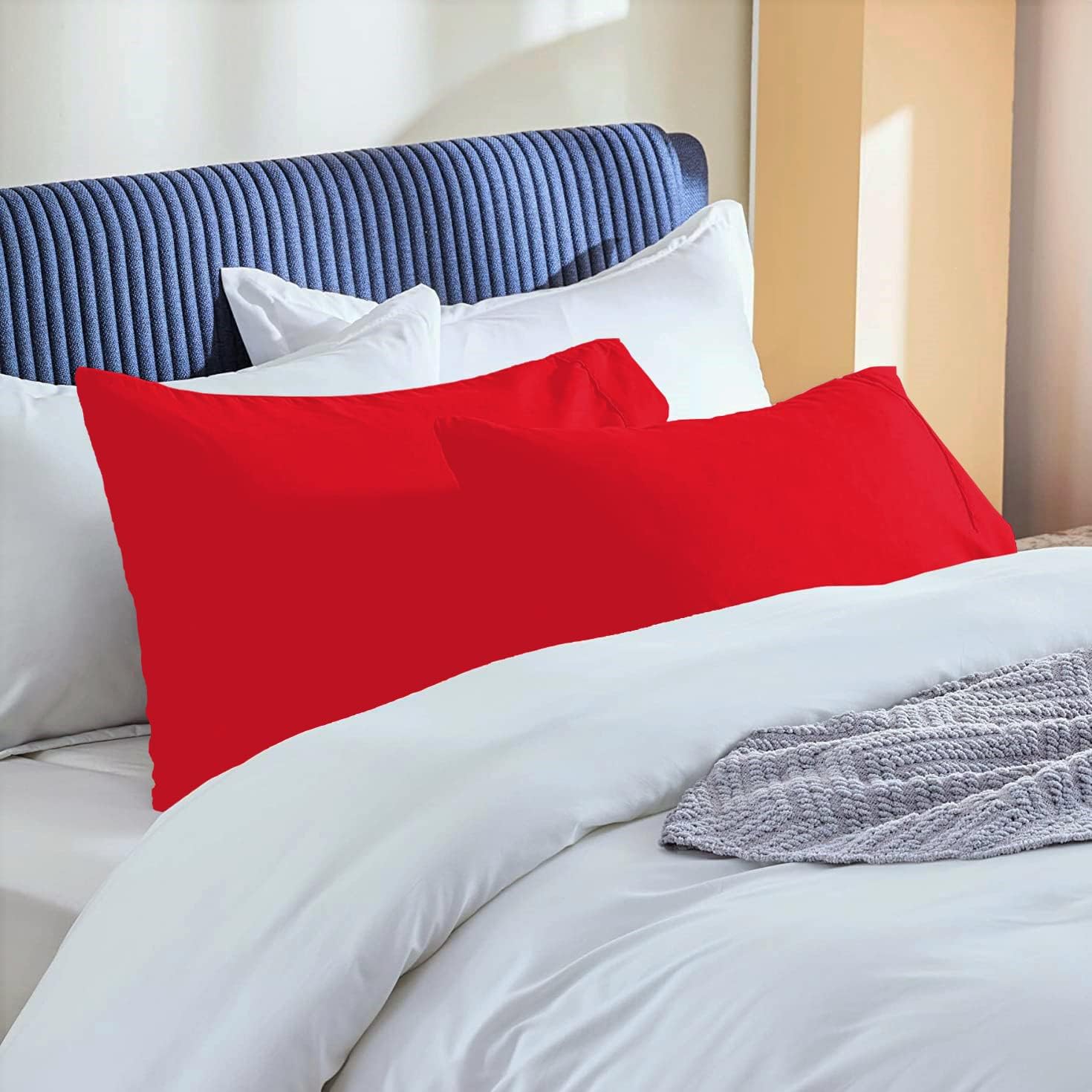 AYSW Pillowcases King Size Set of 2 Premium Soft and Cozy 1800 Double Brushed Microfiber with Envelope Closure Pillow Case 2 Pack Red 20x40 inches Wrinkle, Fade Resistant Easy Care Stable Breathable 3