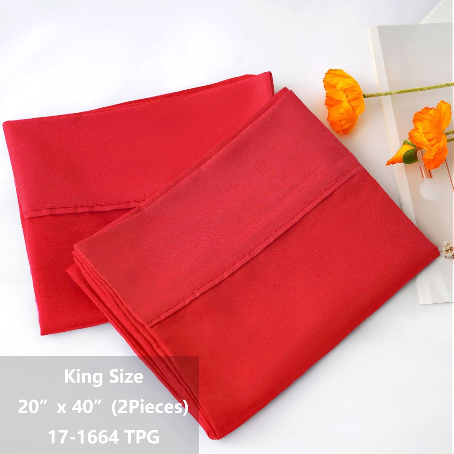 AYSW Pillowcases King Size Set of 2 Premium Soft and Cozy 1800 Double Brushed Microfiber with Envelope Closure Pillow Case 2 Pack Red 20x40 inches Wrinkle, Fade Resistant Easy Care Stable Breathable 2