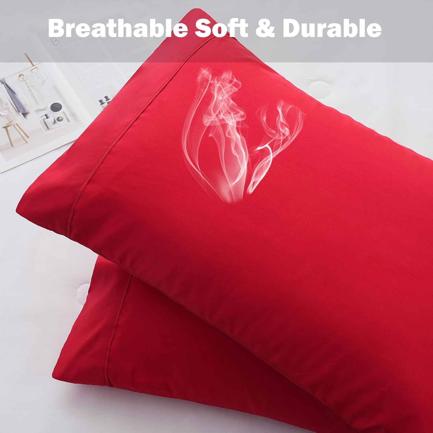 AYSW Pillowcases King Size Set of 2 Premium Soft and Cozy 1800 Double Brushed Microfiber with Envelope Closure Pillow Case 2 Pack Red 20x40 inches Wrinkle, Fade Resistant Easy Care Stable Breathable 4