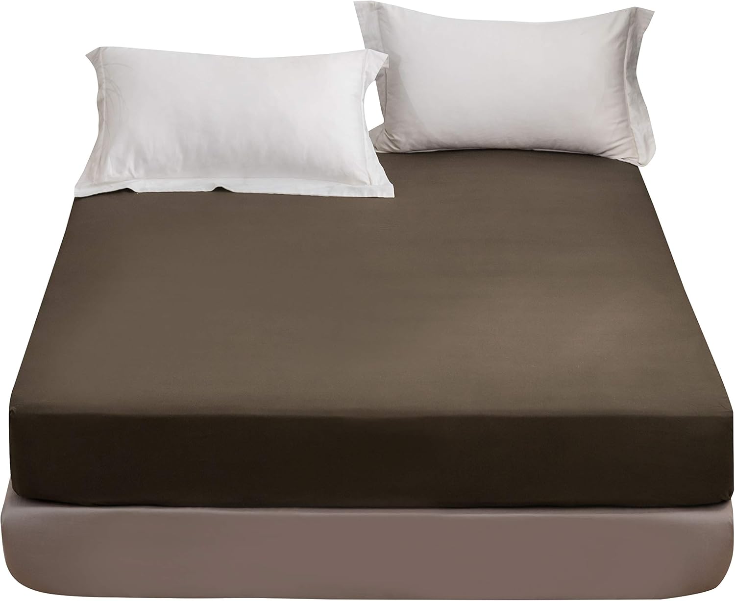 AYSW Drap Housse 180x200cm avec Bonnet 30cm Café Drap Housse 100 GSM en Microfibre de Haute Qualité 100% Polyester Doux, Résistant, Anti Plis 5