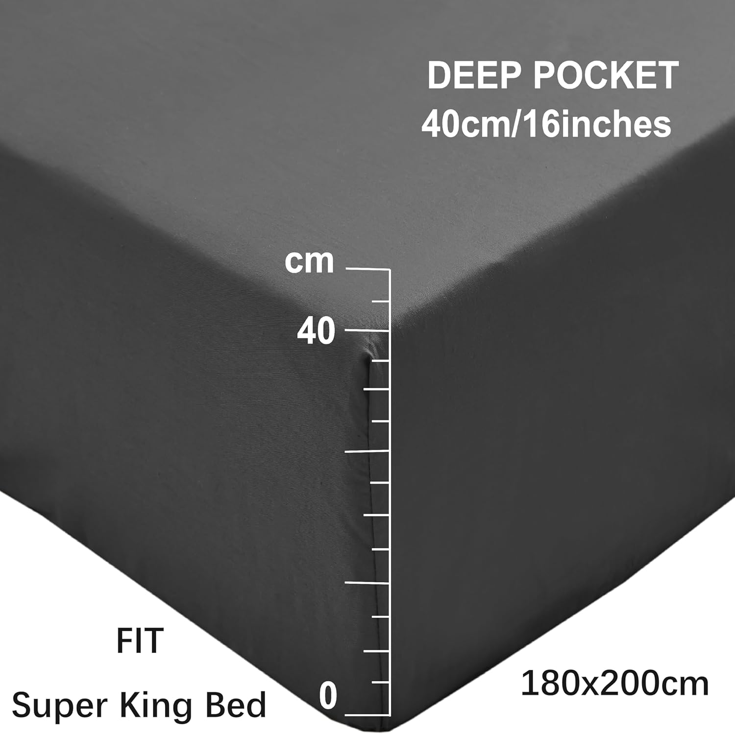 AYSW Super King Size Fitted Sheet Grey with Extra Deep 16 inch 40 cm Pocket Bed Sheet Only Bedsheet Brushed Microfiber Bottom Sheet for Super King Bed 180x200 Grey 2