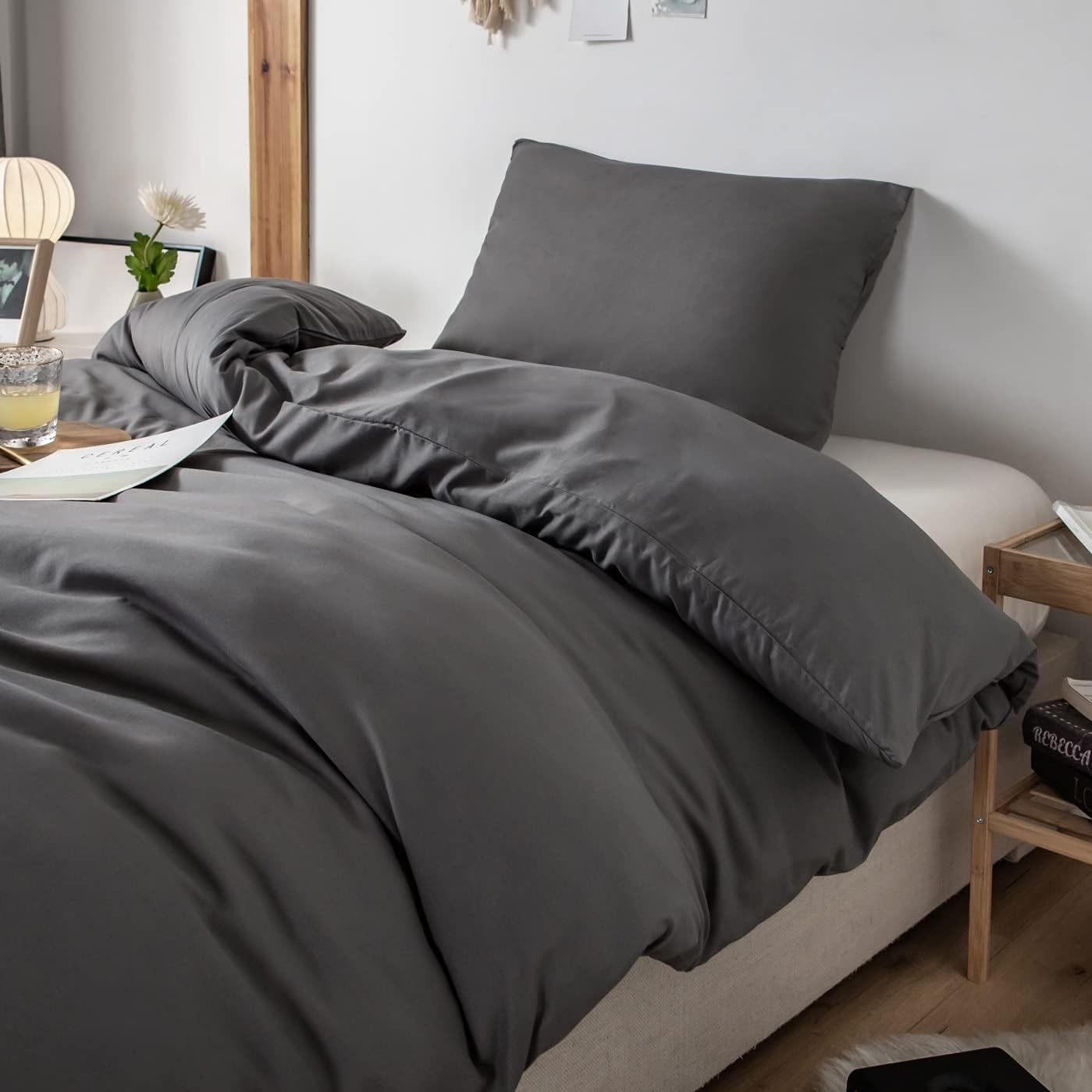 AYSW Duvet Cover 140x190/200cm+1 Pillowcases 65x65cm Grey 1 Person Bedding Set 100 Threads/cm² in Microfiber with Zipper 2
