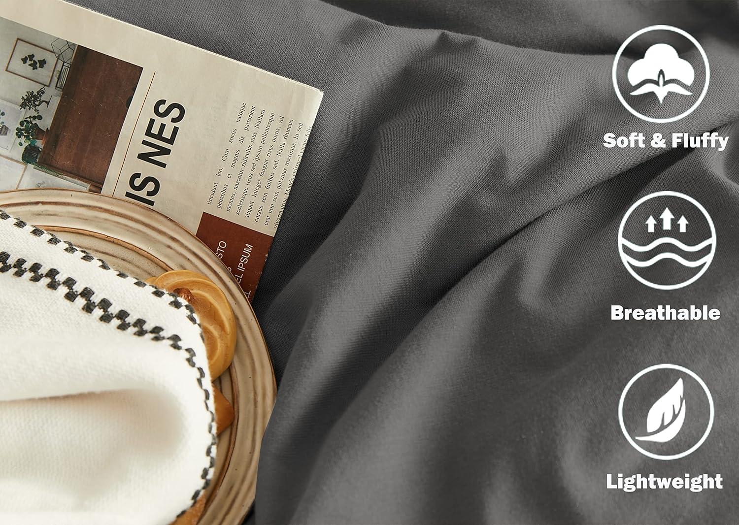 AYSW Duvet Cover 140x190/200cm+1 Pillowcases 65x65cm Grey 1 Person Bedding Set 100 Threads/cm² in Microfiber with Zipper 3