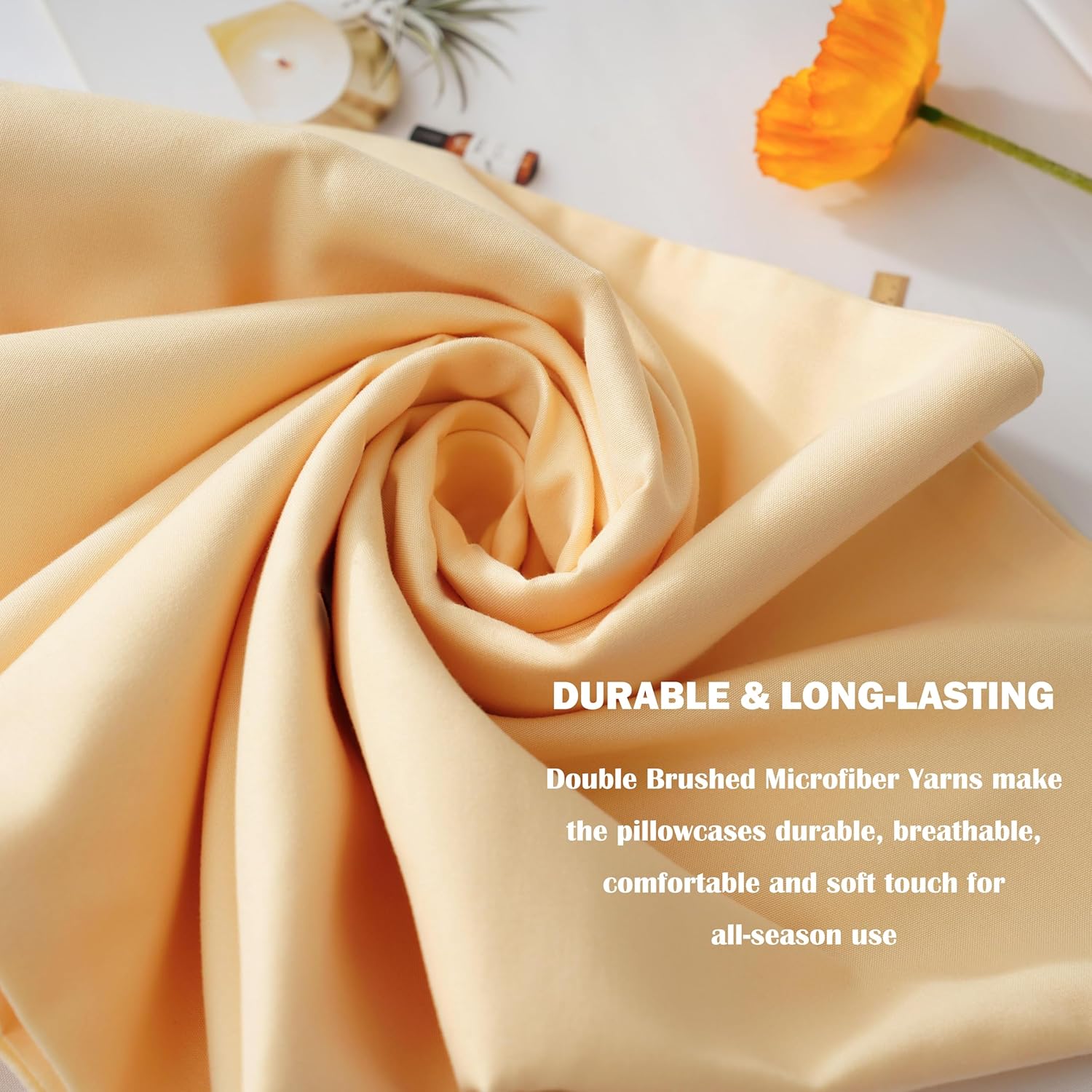 AYSW Taies d'oreiller Taille Standard Lot de 2 Pièces Fermeture Enveloppe 1800 Double Microfibre Brossée Douce et Confortable Taie d'oreiller Jaune 20x26 inches Résistante aux plis et à la décoloration Respirante Décoration de vacances 6