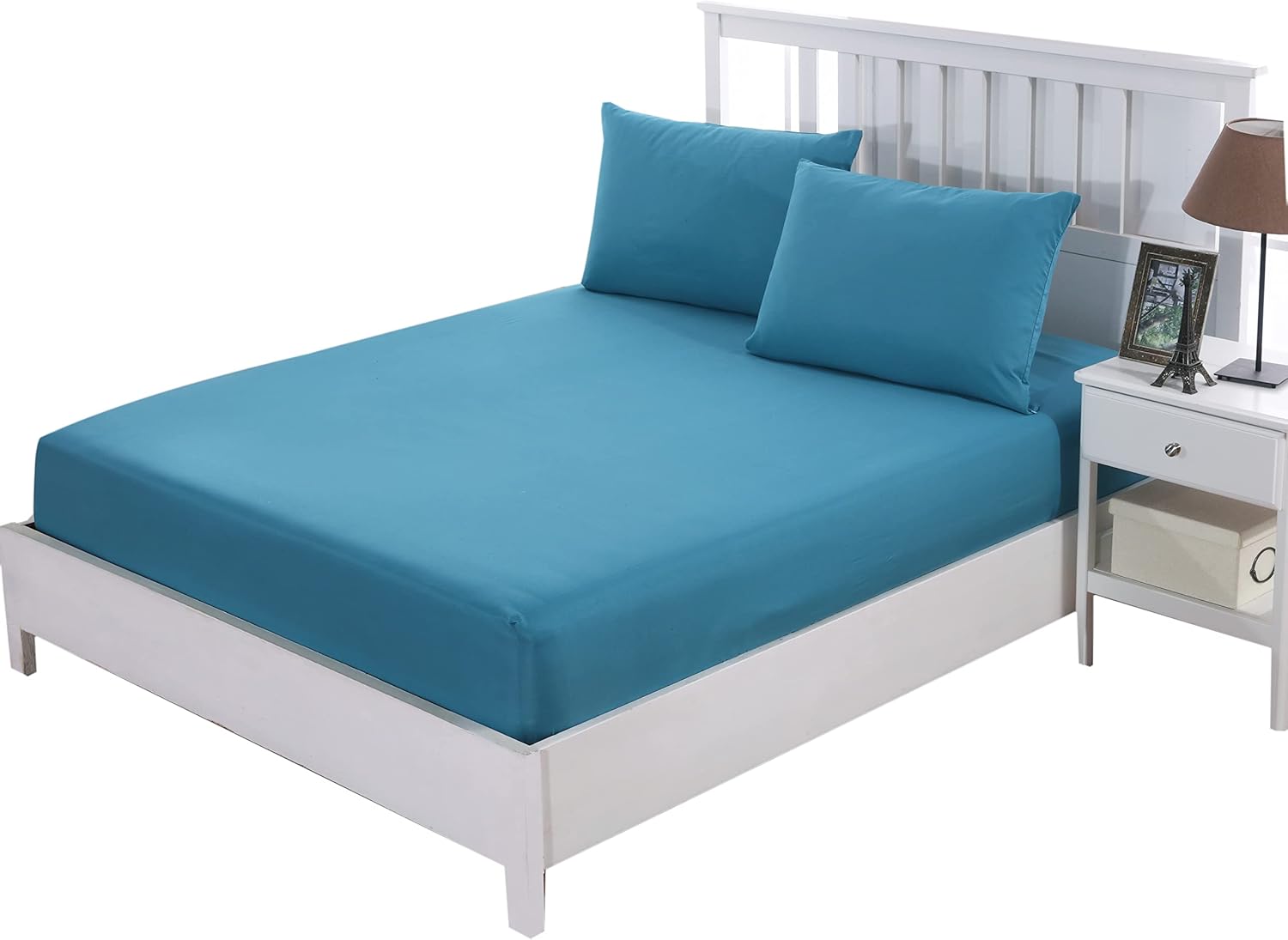 AYSW Drap Housse 180x200cm avec Bonnet 30cm Lac Bleu Drap Housse 100 GSM en Microfibre de Haute Qualité 100% Polyester Doux, Résistant, Anti Plis 5