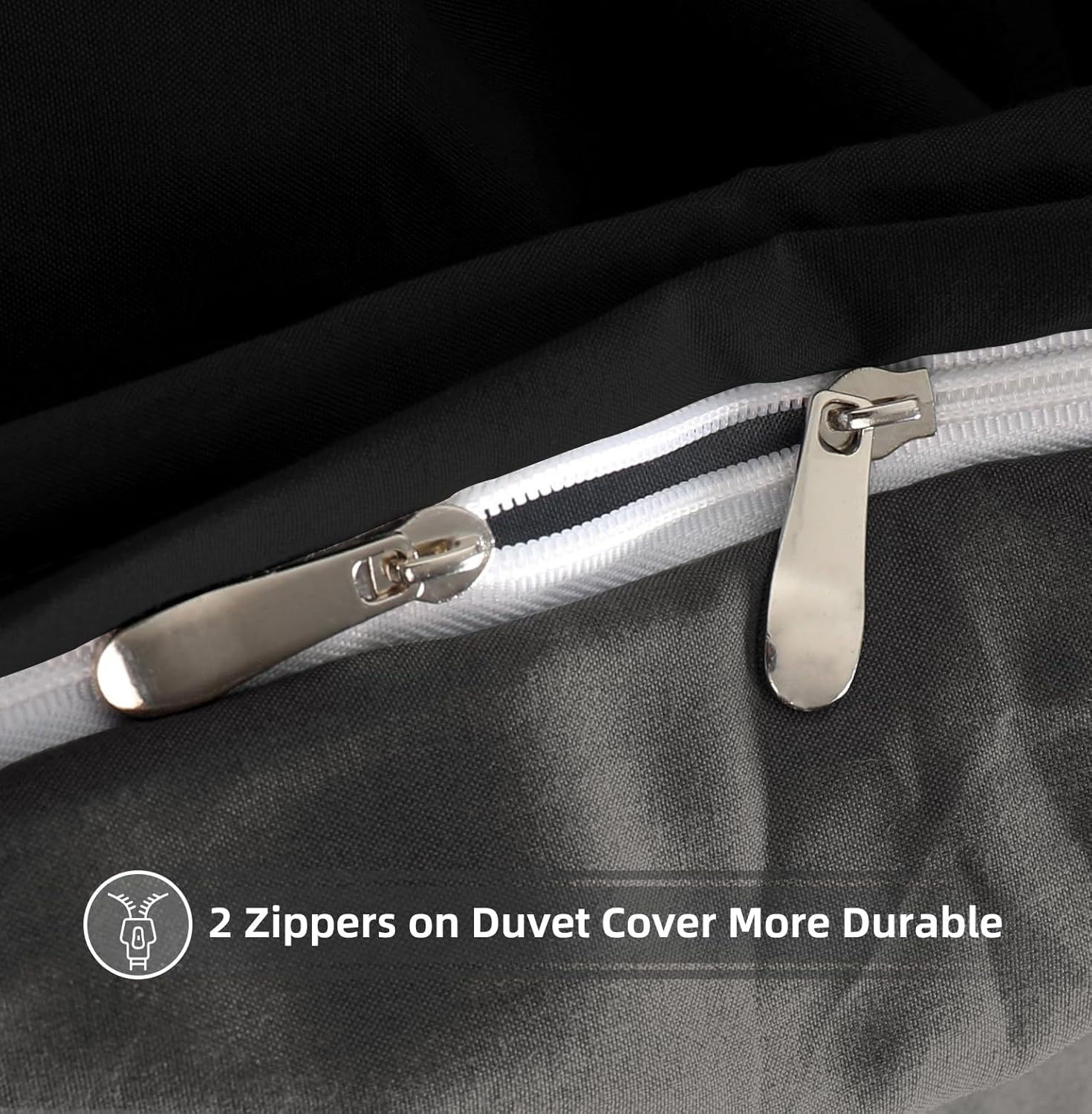 AYSW Warme Bettwäsche Doppel-Bettbezug-Set Einfarbig Gebürstete Mikrofaser Bettwäsche 1 Bettbezug mit 2 Reißverschlüssen und 2 Kissenbezügen Schwarz und Grau 4