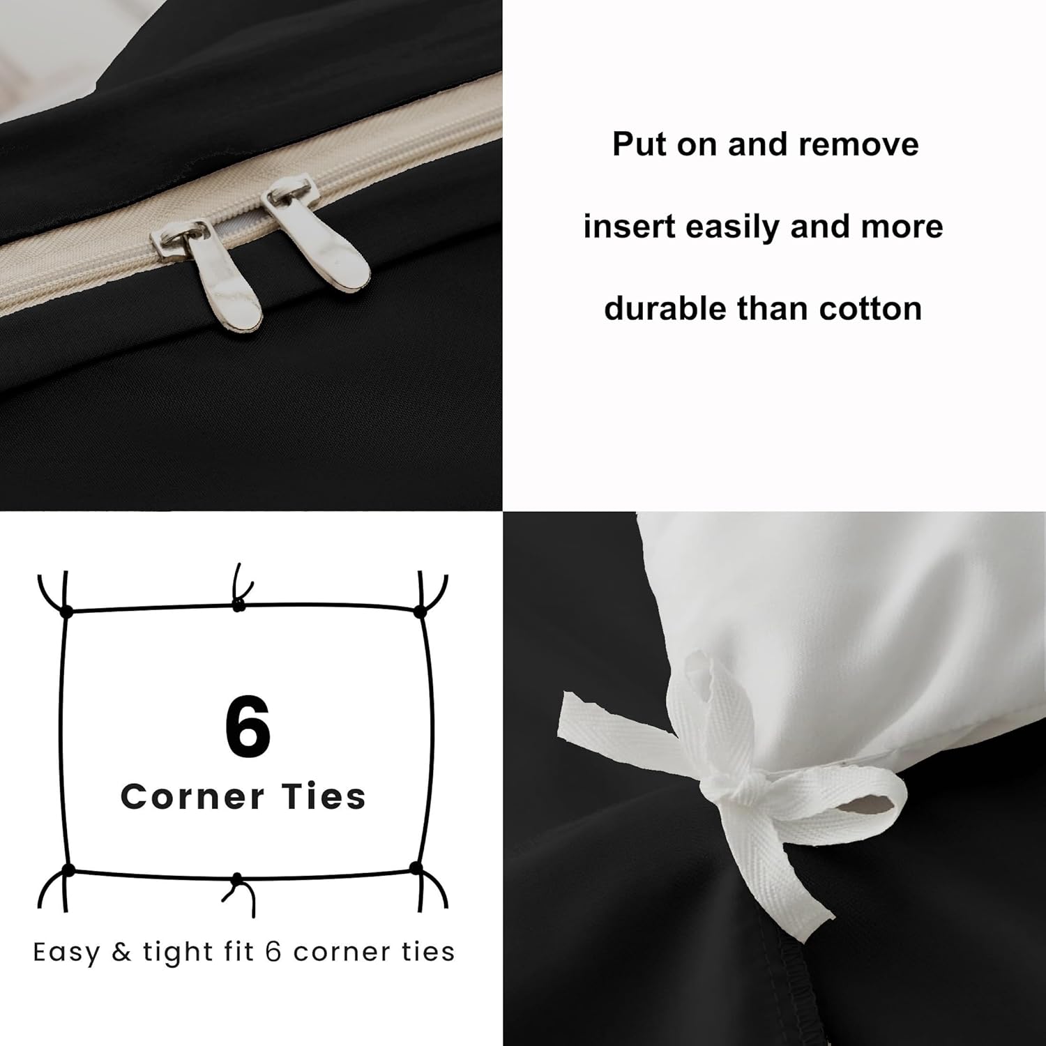 AYSW Warm Bedding Double Duvet Cover Set 3 PCS Plain Brushed Microfiber Bedding 1 Duvet Cover with 2 Zippers and 2 Pillowcases Black 2