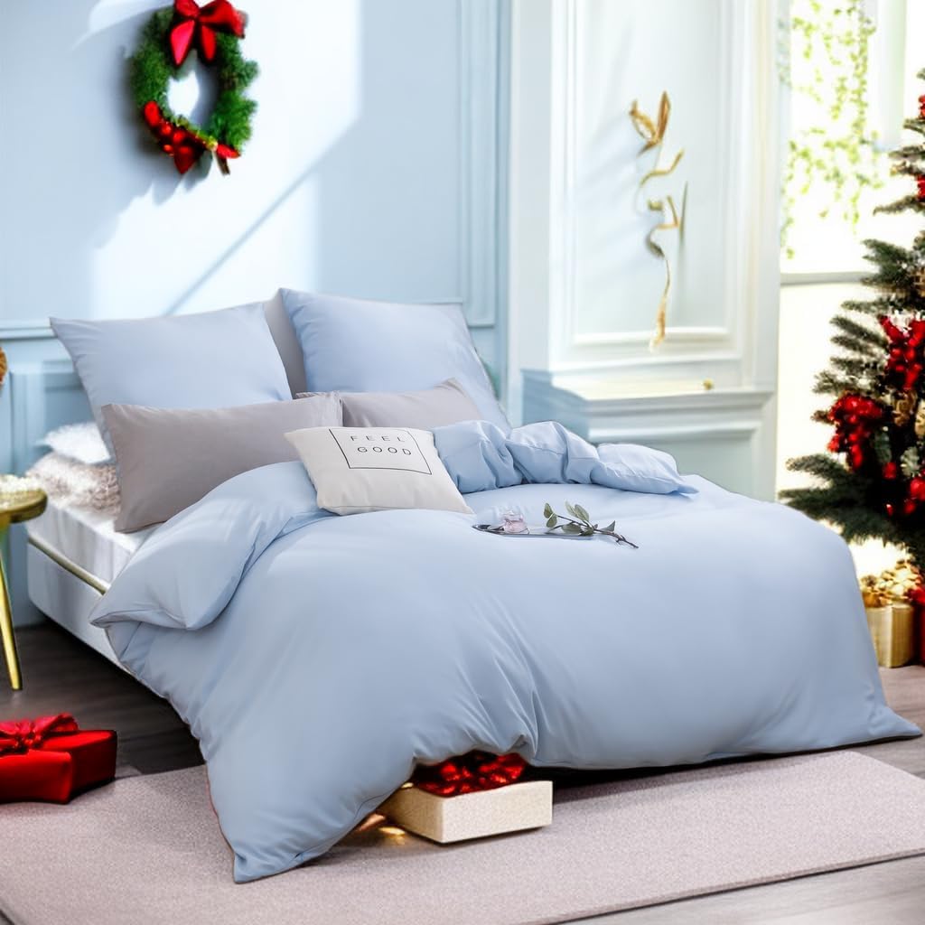 Bed linen brushed Microfiber 1 duvet cover 200x220cm + 2 pillowcase 80x80cm with zipper Spa Blue 2