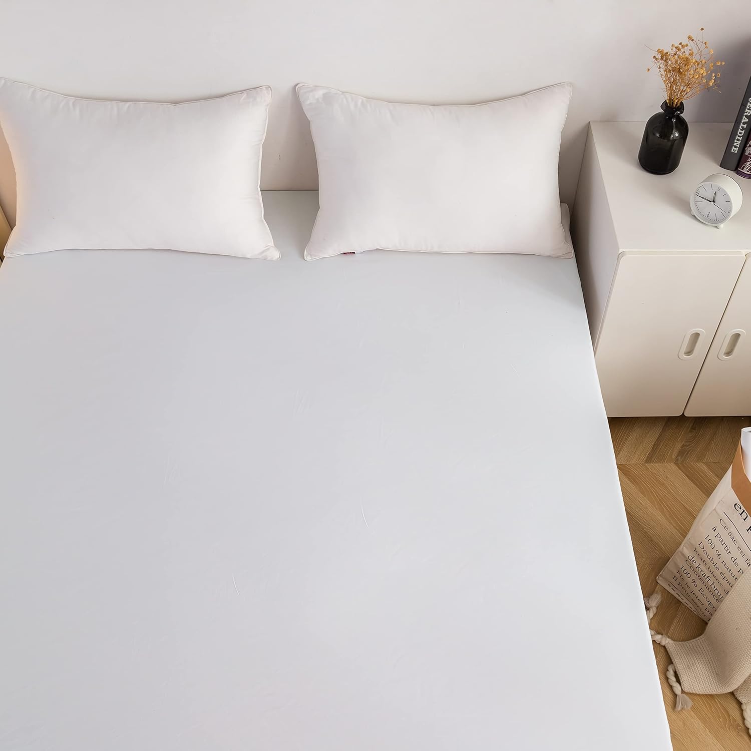 AYSW Fitted Sheet 180x200cm with 30cm Pocket White Fitted Sheet 100 GSM in High Quality Microfiber 100% Polyester Soft, Resistant, Wrinkle-Resistant 3