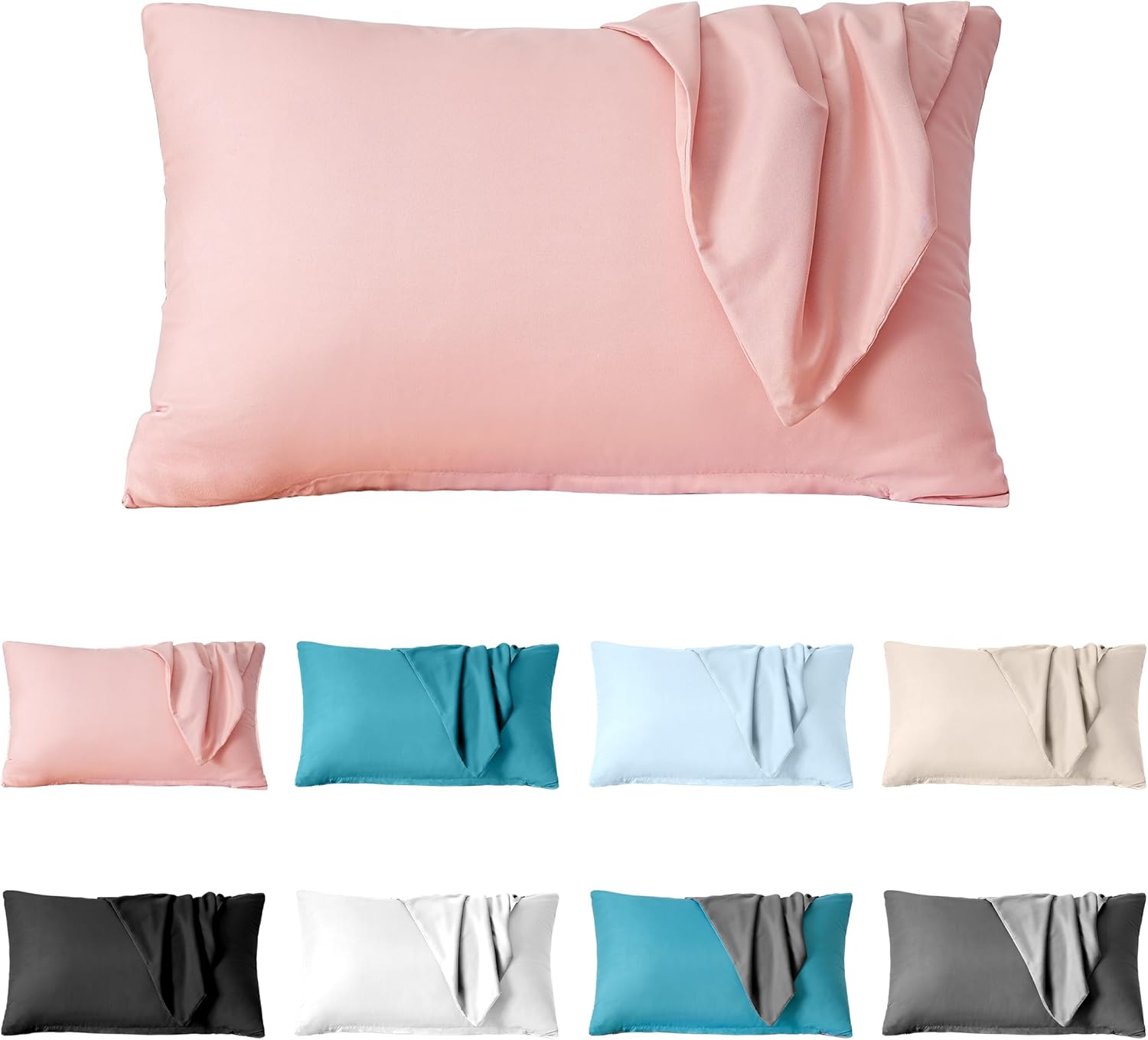 Warm 2 x Zippered Housewife Pillowcases Brushed Microfiber Bedroom (50X75) CM Pillowcase Covers Pink 7