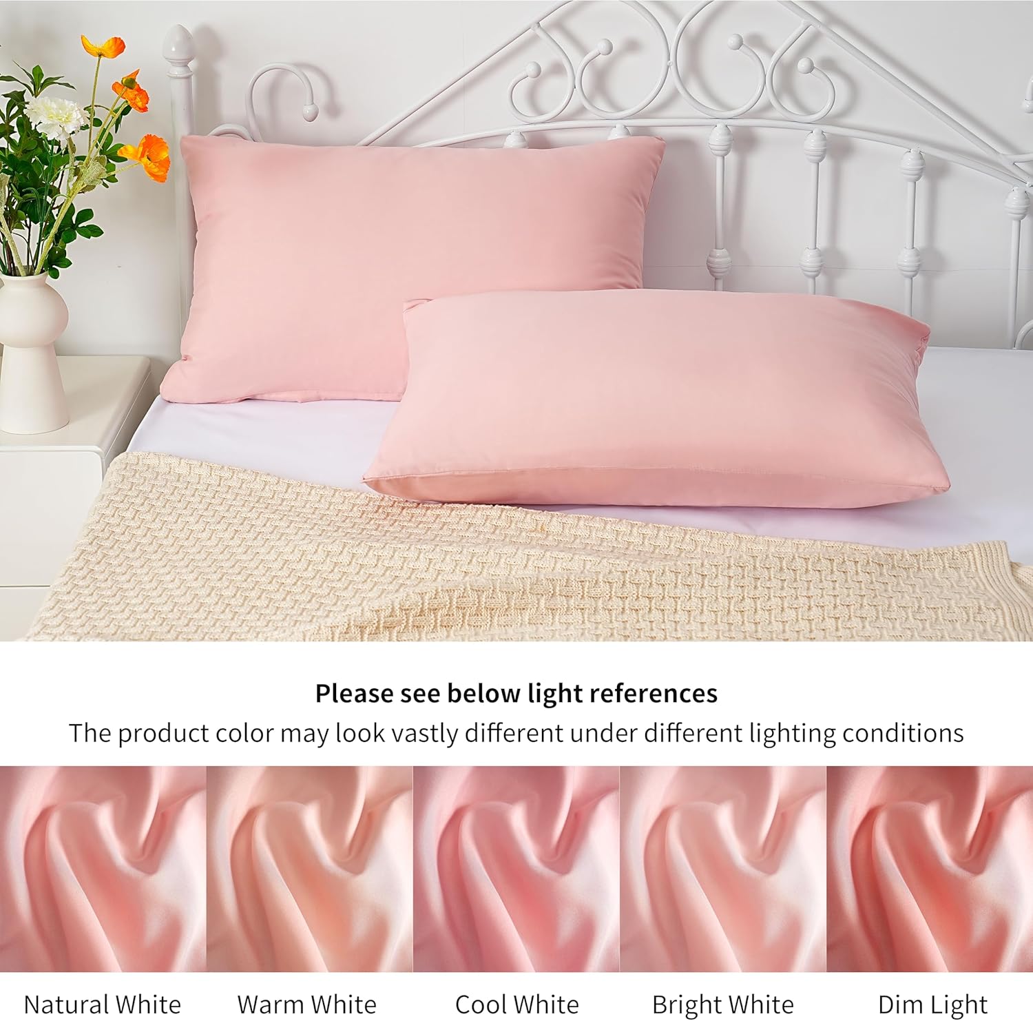 Warm 2 x Zippered Housewife Pillowcases Brushed Microfiber Bedroom (50X75) CM Pillowcase Covers Pink 6