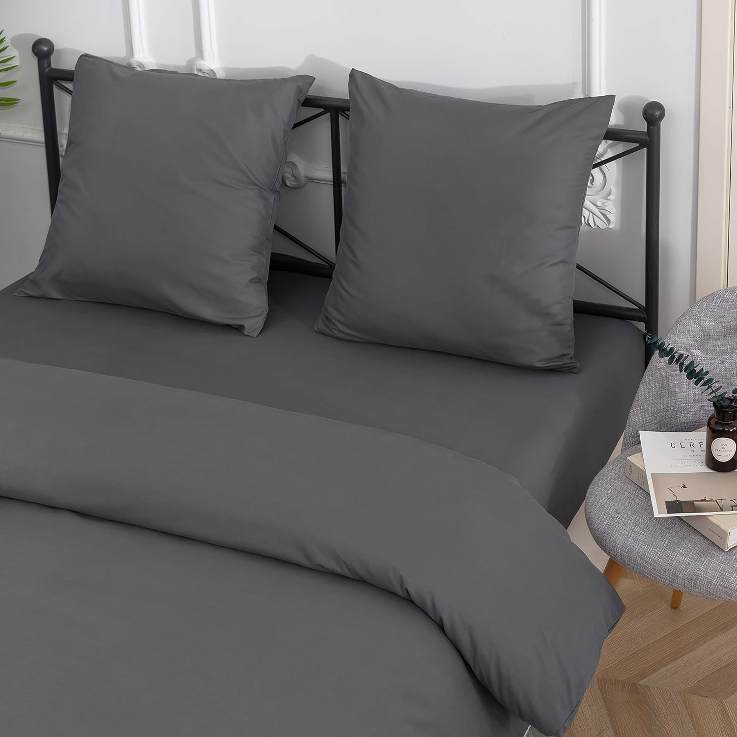 Duvet Cover 220x240cm + Pillowcases 65x65x2 cm Grey 120 Threads/cm² Bedding Set with Zipper for 2 Persons 5