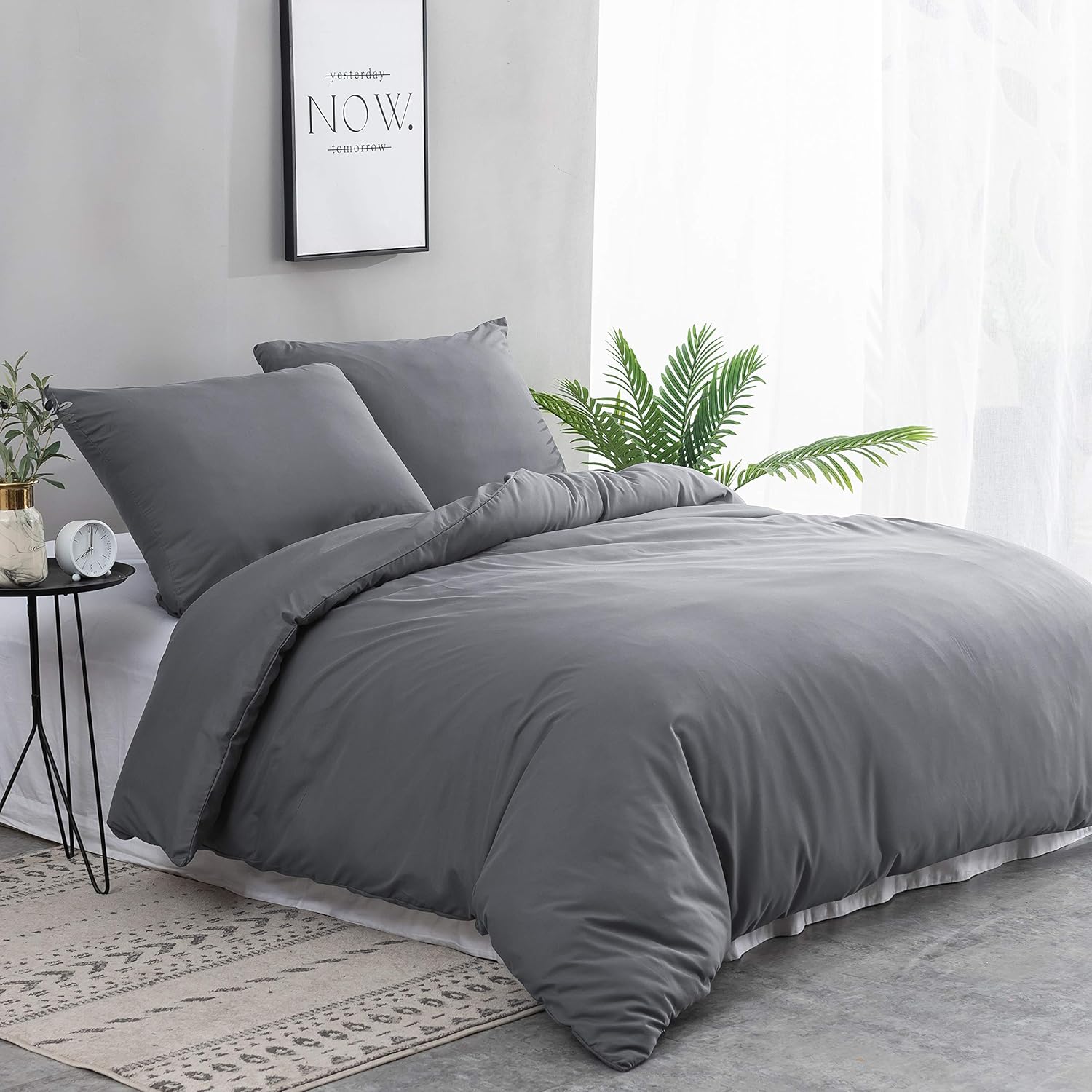 Duvet Cover 220x240cm + Pillowcases 65x65x2 cm Grey 120 Threads/cm² Bedding Set with Zipper for 2 Persons 2