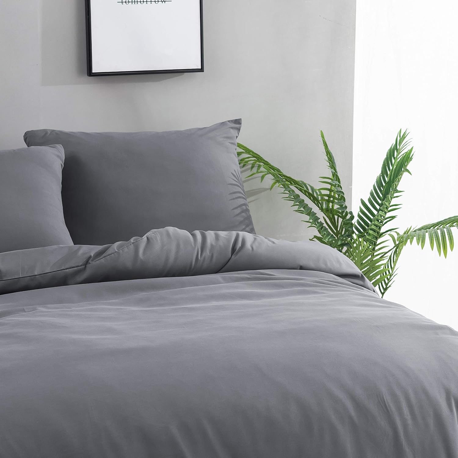 Duvet Cover 220x240cm + Pillowcases 65x65x2 cm Grey 120 Threads/cm² Bedding Set with Zipper for 2 Persons 3