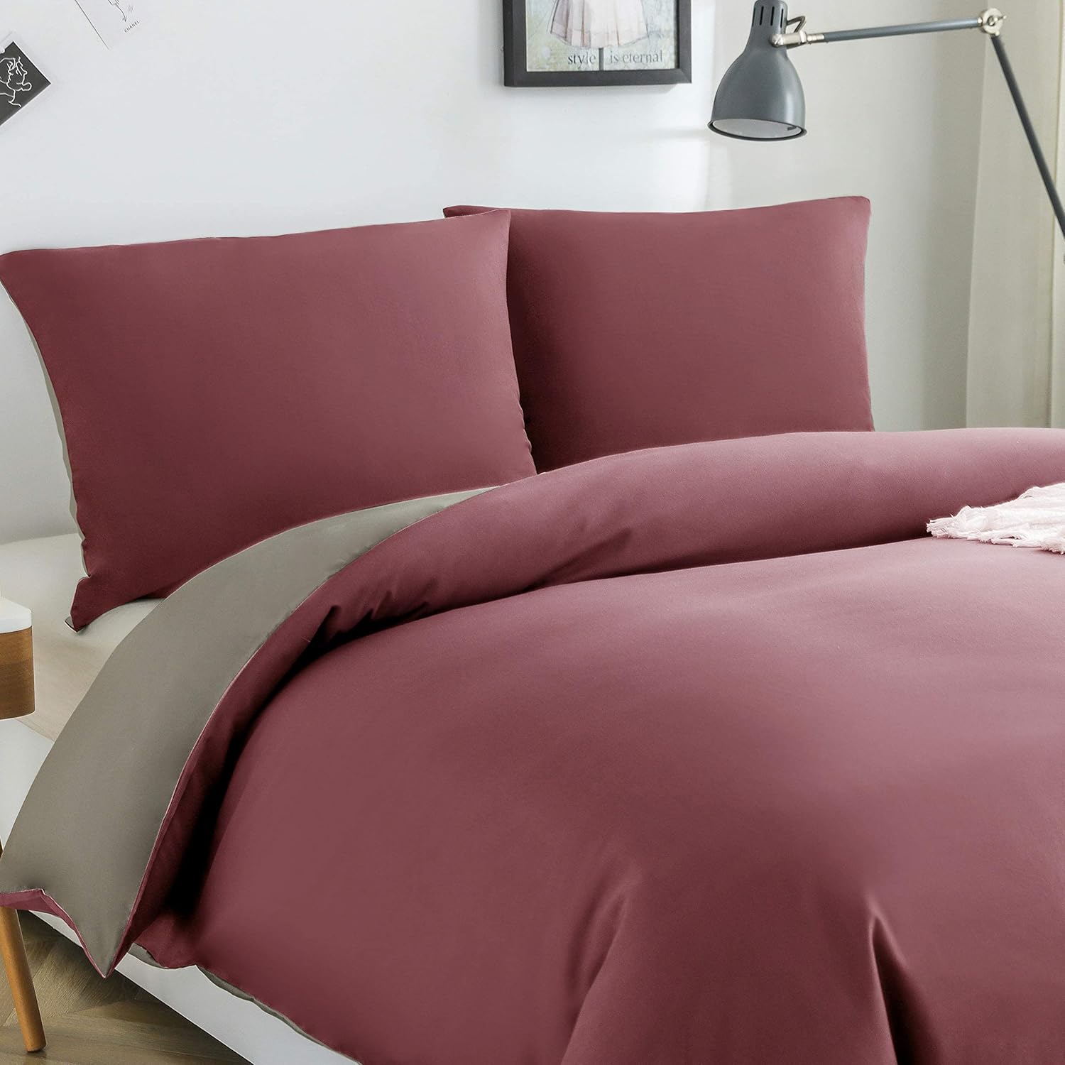 Bed linen brushed Microfiber 1 duvet cover 200x200cm + 2 pillowcase 80x80cm with zipper Old Rose/Khaki 2