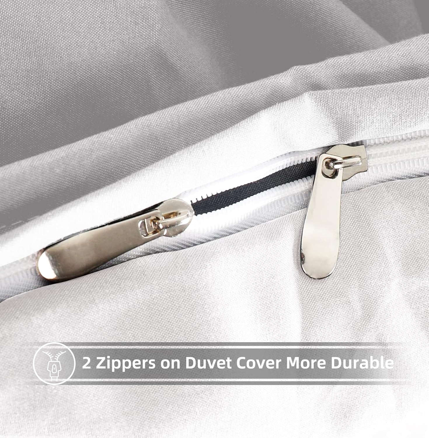 AYSW Duvet Cover 200x200cm+2 Pillowcases 65x65cm White Adult Bedding Set 2 Person 100 Threads/cm² in Microfiber with Zipper 4