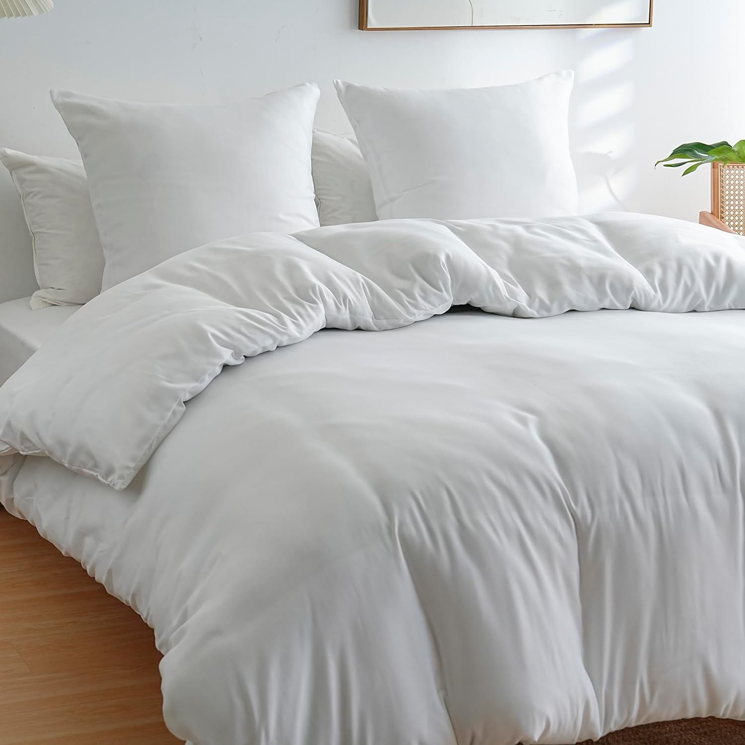 AYSW Duvet Cover 200x200cm+2 Pillowcases 65x65cm White Adult Bedding Set 2 Person 100 Threads/cm² in Microfiber with Zipper 8