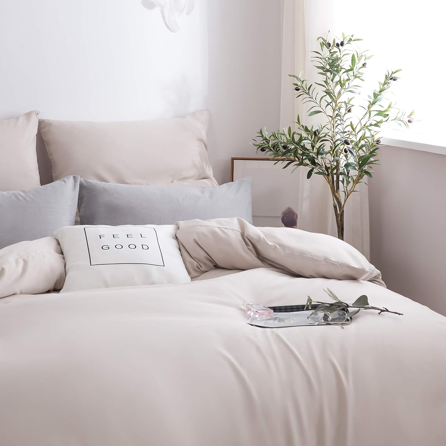 Bed linen brushed Microfiber 1 duvet cover 200x220cm + 2 pillowcase 80x80cm with zipper Beige 3