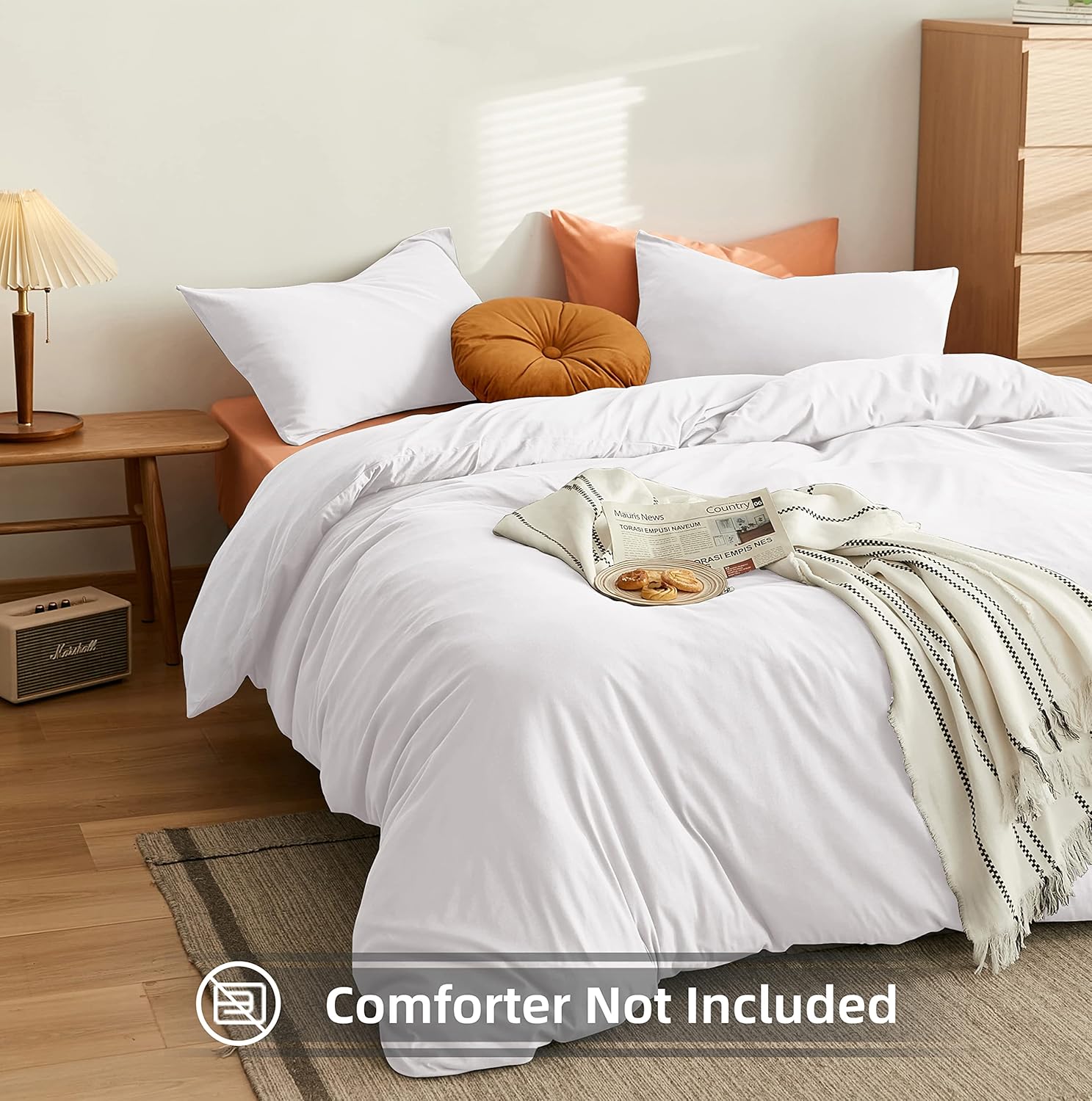 AYSW Bedding Double Duvet Cover Set Bedding 1 Duvet Cover with 2 Zippers and 2 Pillowcases Plain Brushed Microfiber White 4