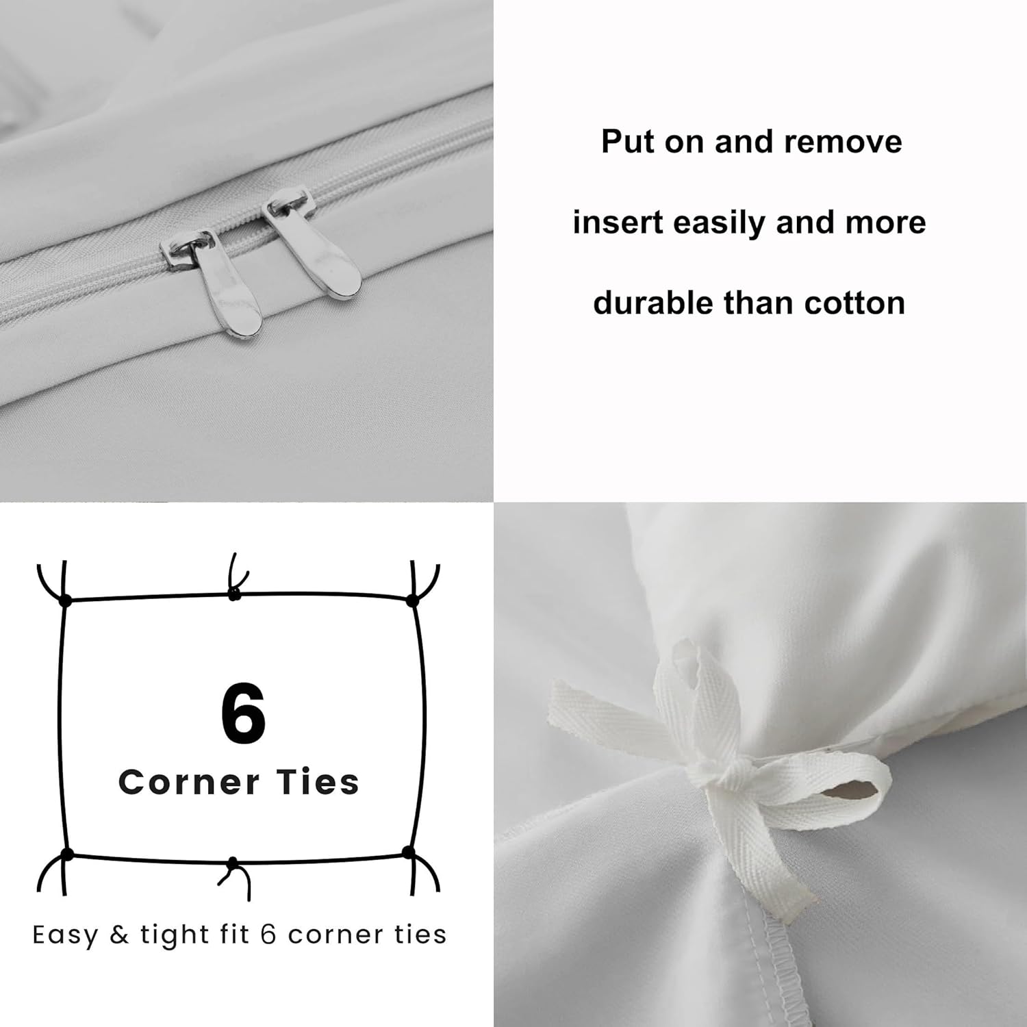 AYSW Bedding Double Duvet Cover Set Bedding 1 Duvet Cover with 2 Zippers and 2 Pillowcases Plain Brushed Microfiber White 2