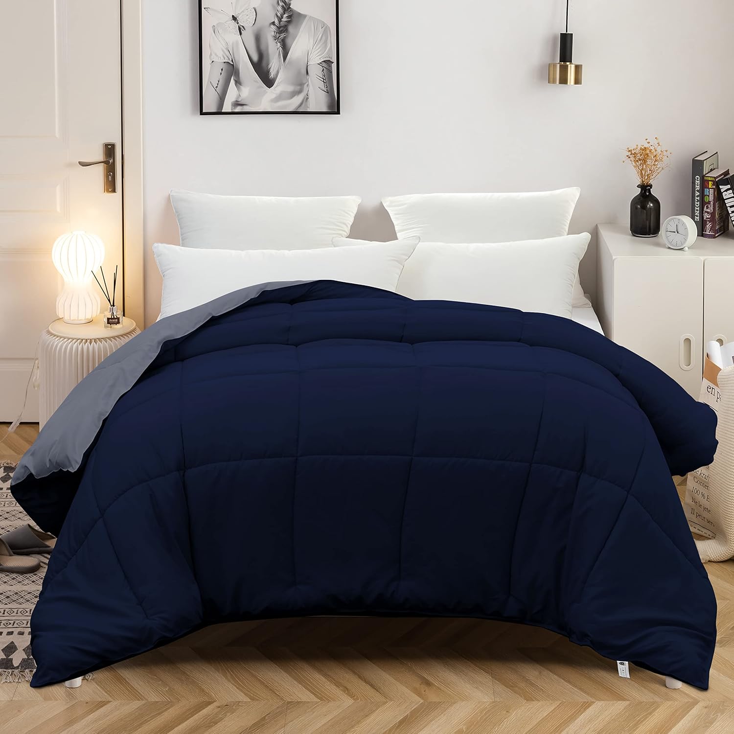 AYSW Two-Tone Duvet Warm in winter 450g/m² Thick 140x200cm Hypoallergenic Two-Tone Beige + Grey Reversible Bed Duvet 1 Person Quilt 7