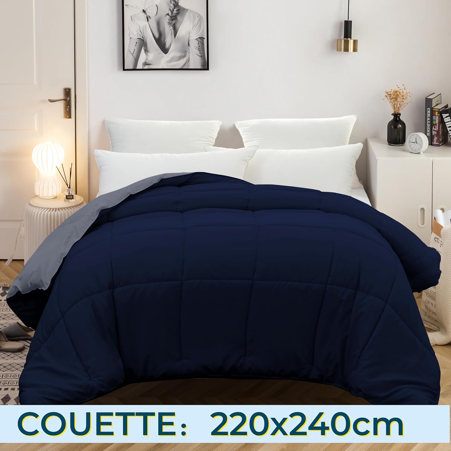 AYSW Two-Tone Duvet Warm in winter 450g/m² Thick 140x200cm Hypoallergenic Two-Tone Beige + Grey Reversible Bed Duvet 1 Person Quilt 9
